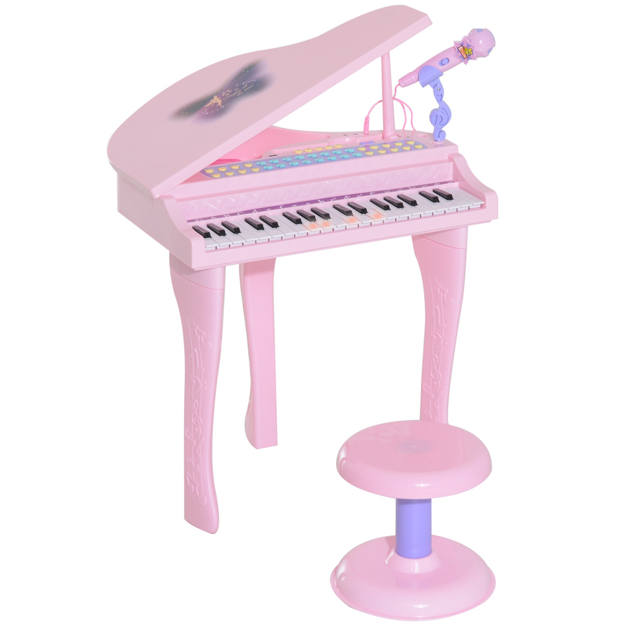 HOMCOM 37 Keys Stool Microphone Light Kids Keyboard - Pink