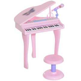 HOMCOM 37 Keys Stool Microphone Light Kids Keyboard - Pink