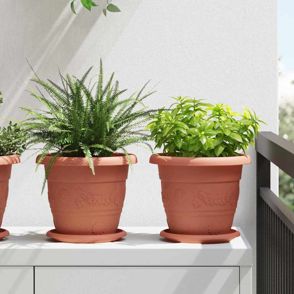 Walplus Pack of 6 Plastic Round Planter - Brick Red - 22 x 22 x 18 cm