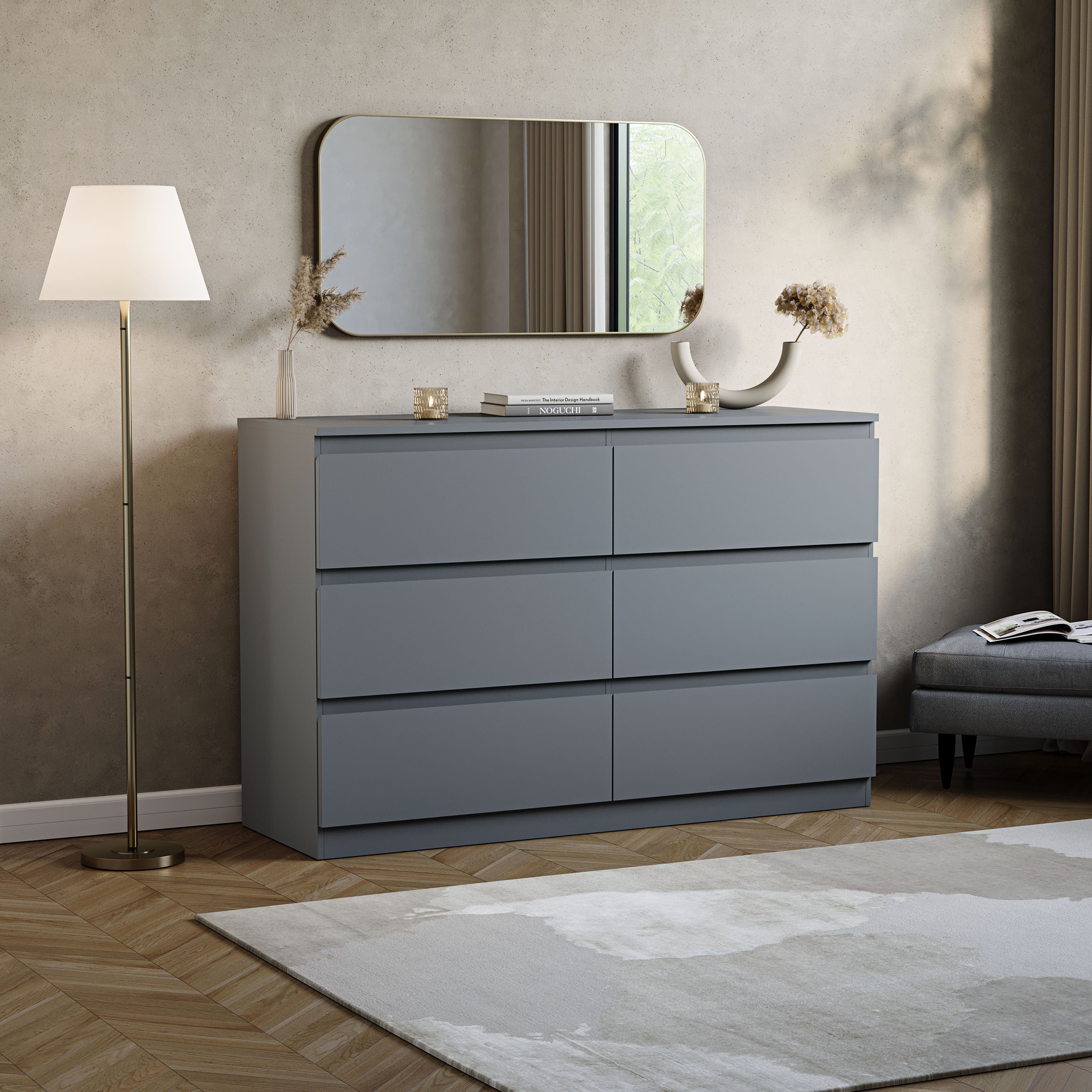 Vida Designs Denver 6 Drawer Chest - Grey