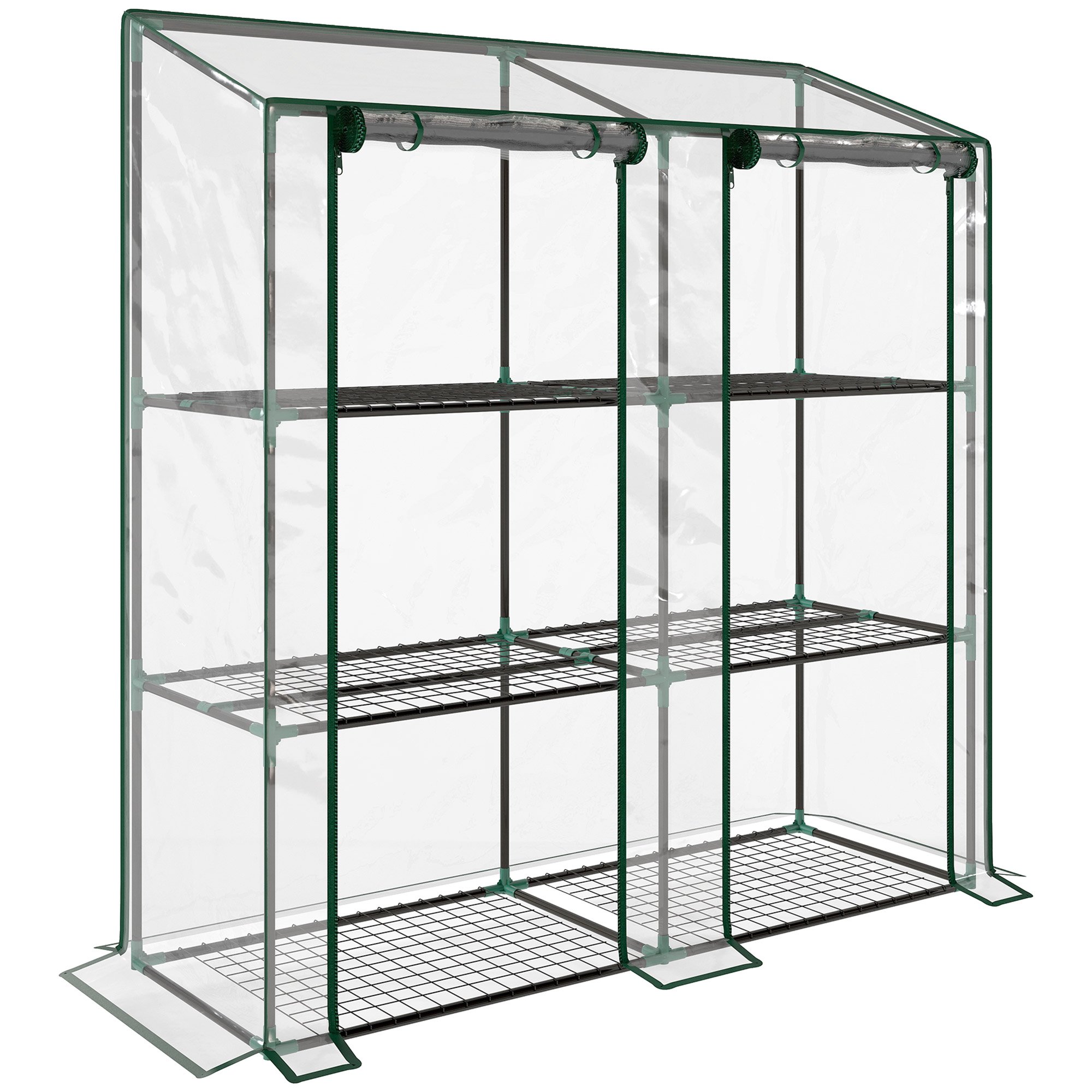Outsunny PVC Lean to Mini Greenhouse with Roll up Doors – Clear