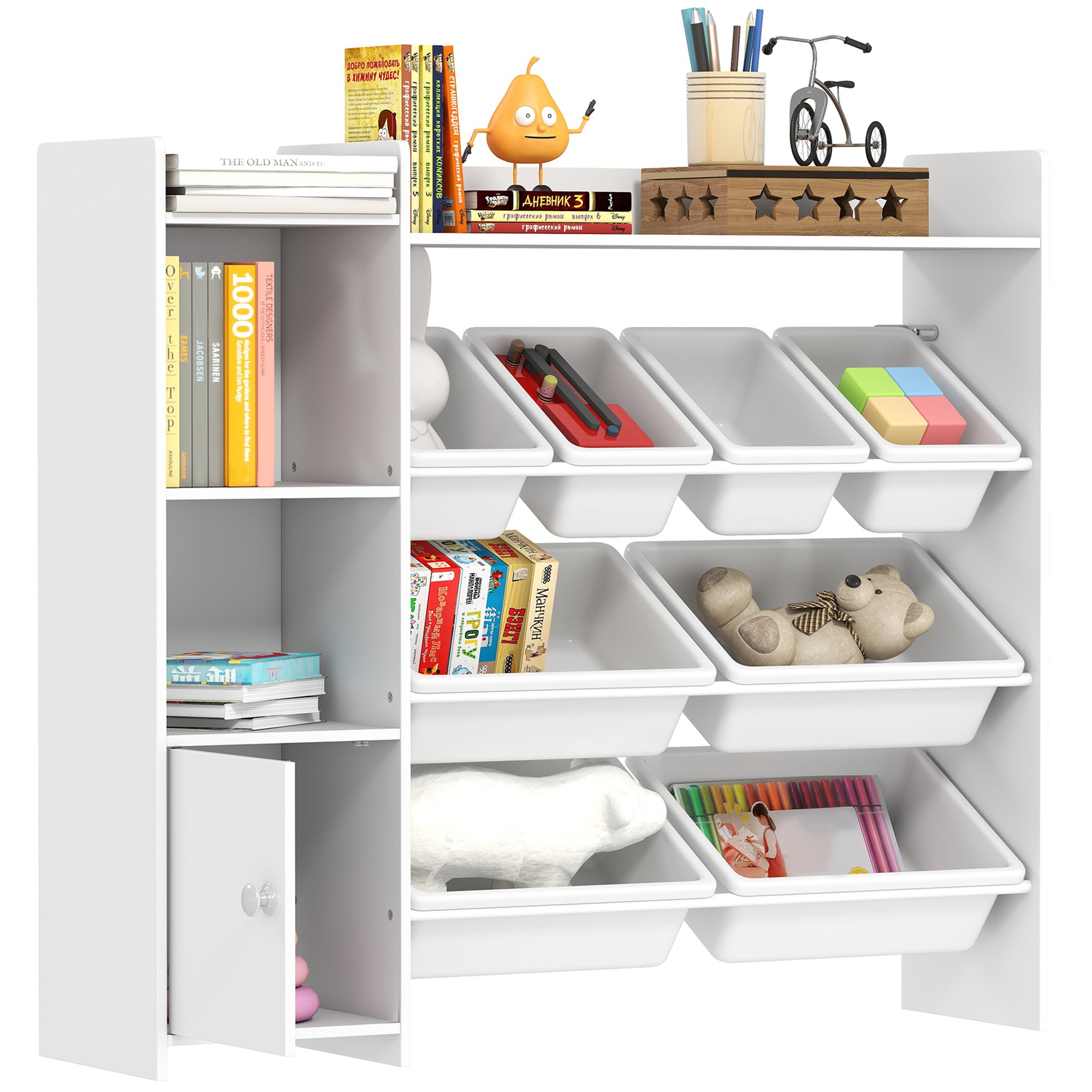 AIYAPLAY 3 Tier Wooden Unit with 8 Removable Bins Storage Shelves - White