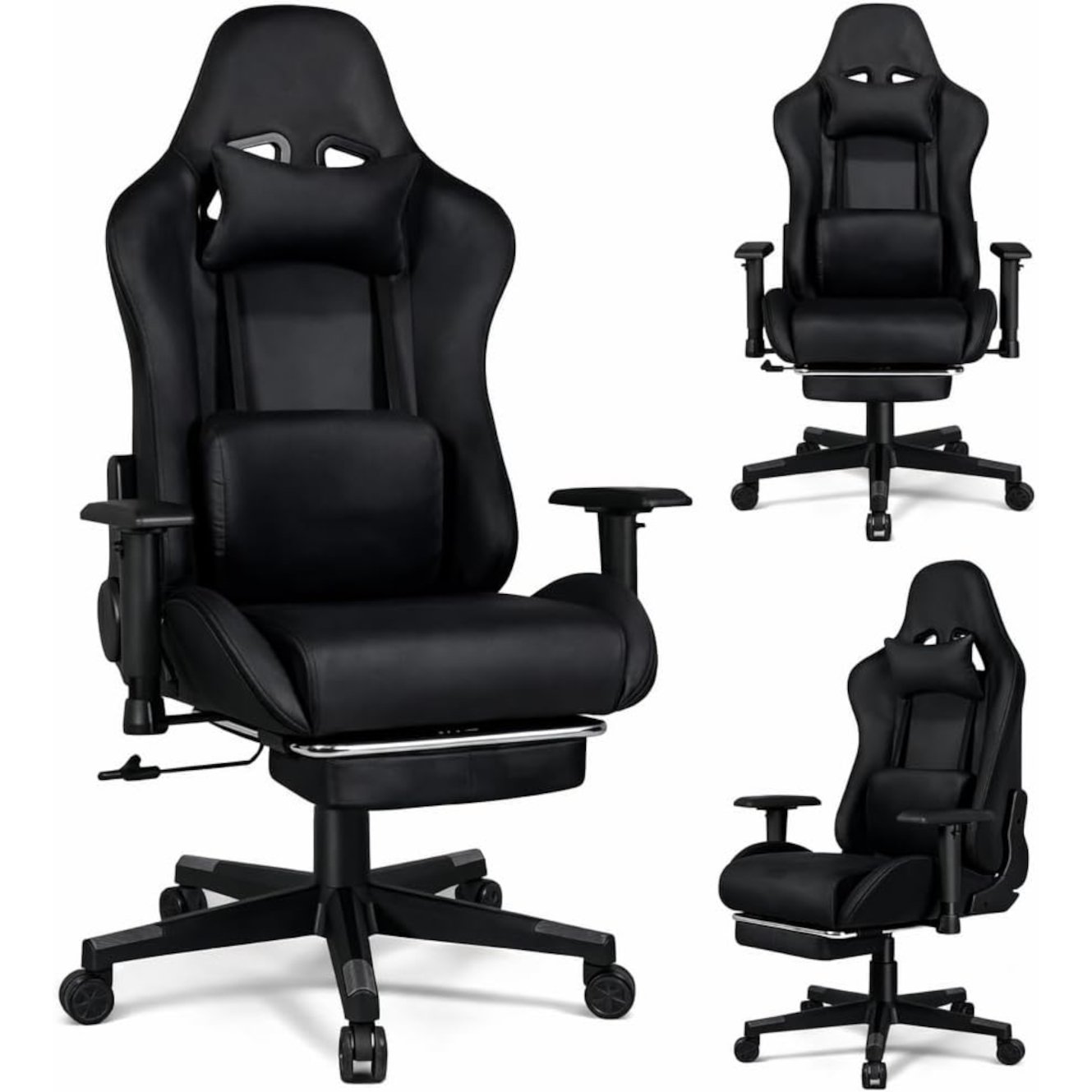 Home Treats Suede Gaming Chair With Footrest - Black