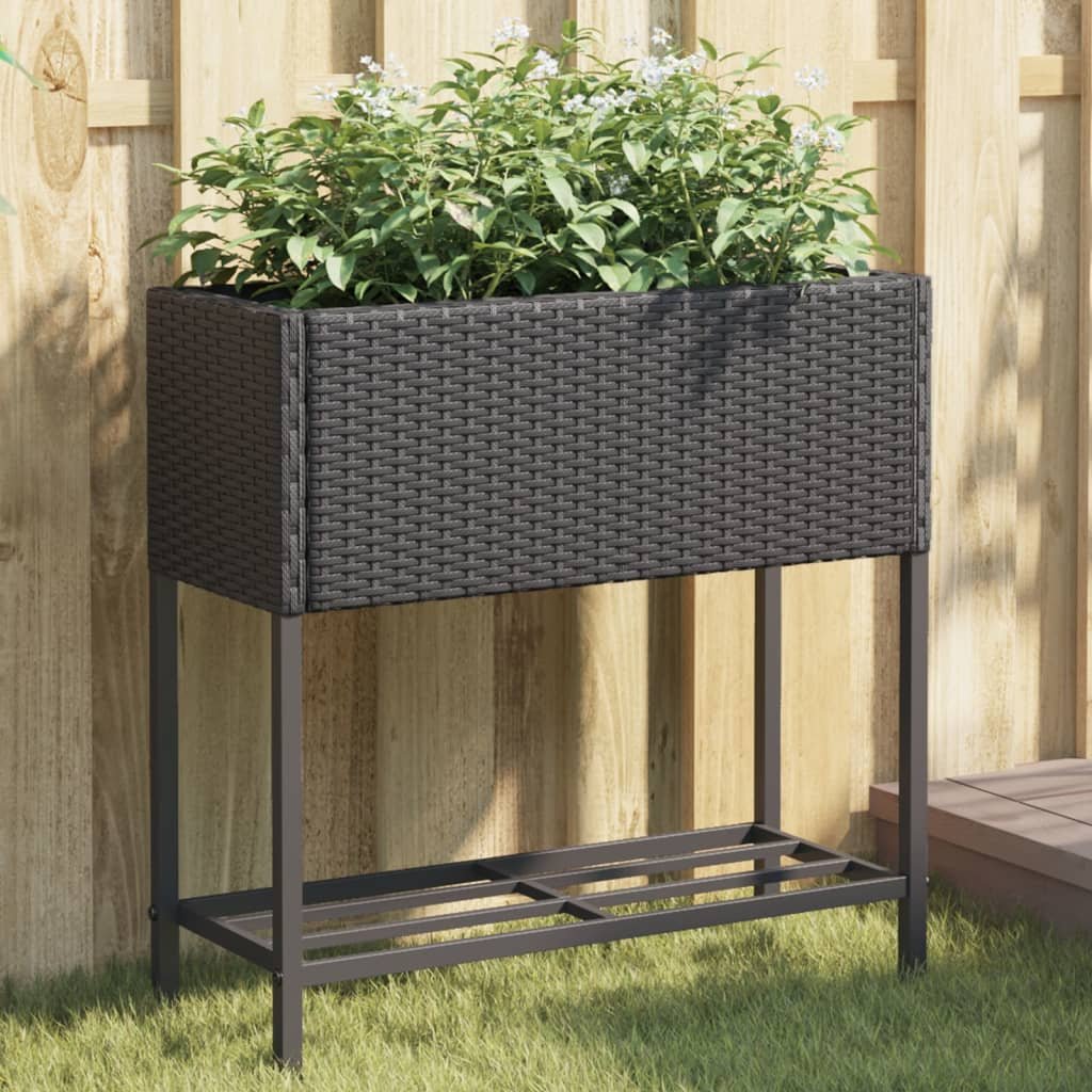 Walplus Pack of 2 Poly Rattan Garden Planter - Black - 70 x 28 x 70 cm