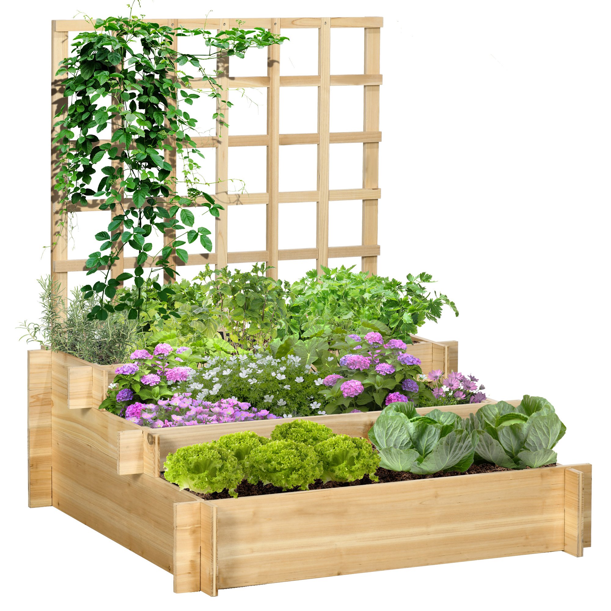 Outsunny 3 Tier Wooden Raised Garden Bed- Natural Wood