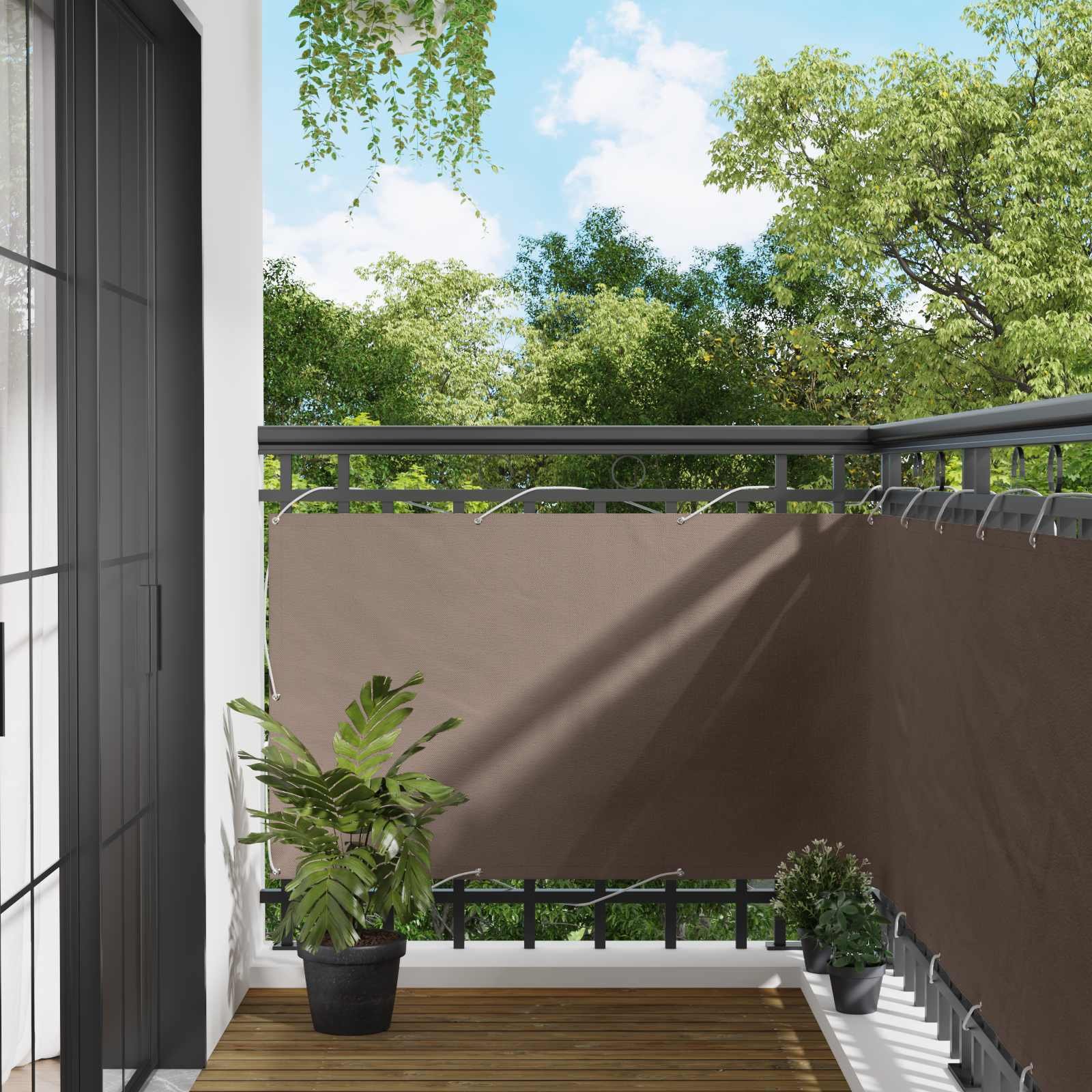 Walplus Rectangular Polyester Oxford Balcony Screen - Taupe - 100 x 400 cm