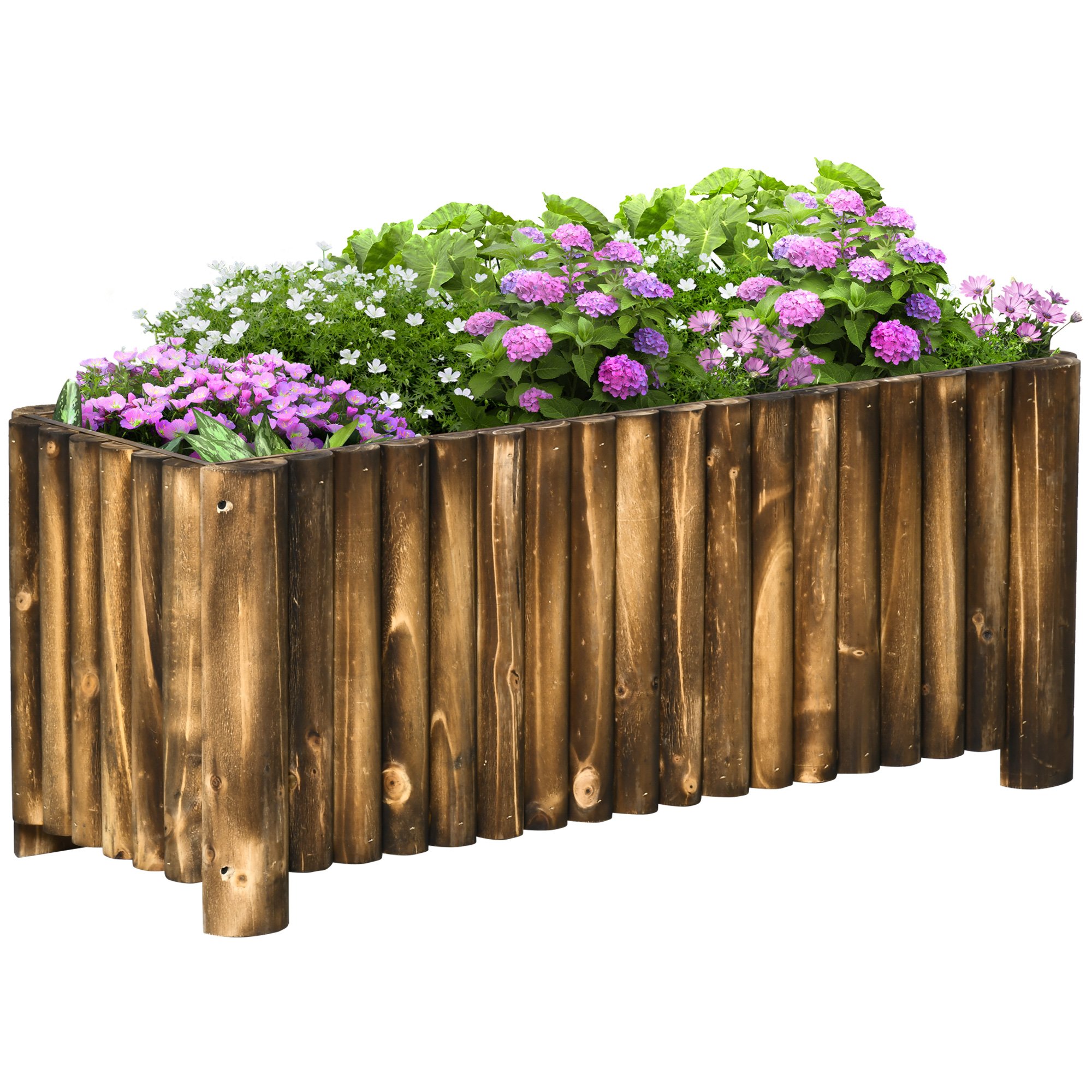 Outsunny Wooden Raised Garden Bed with Drainage Holes - Natural Wood Colour