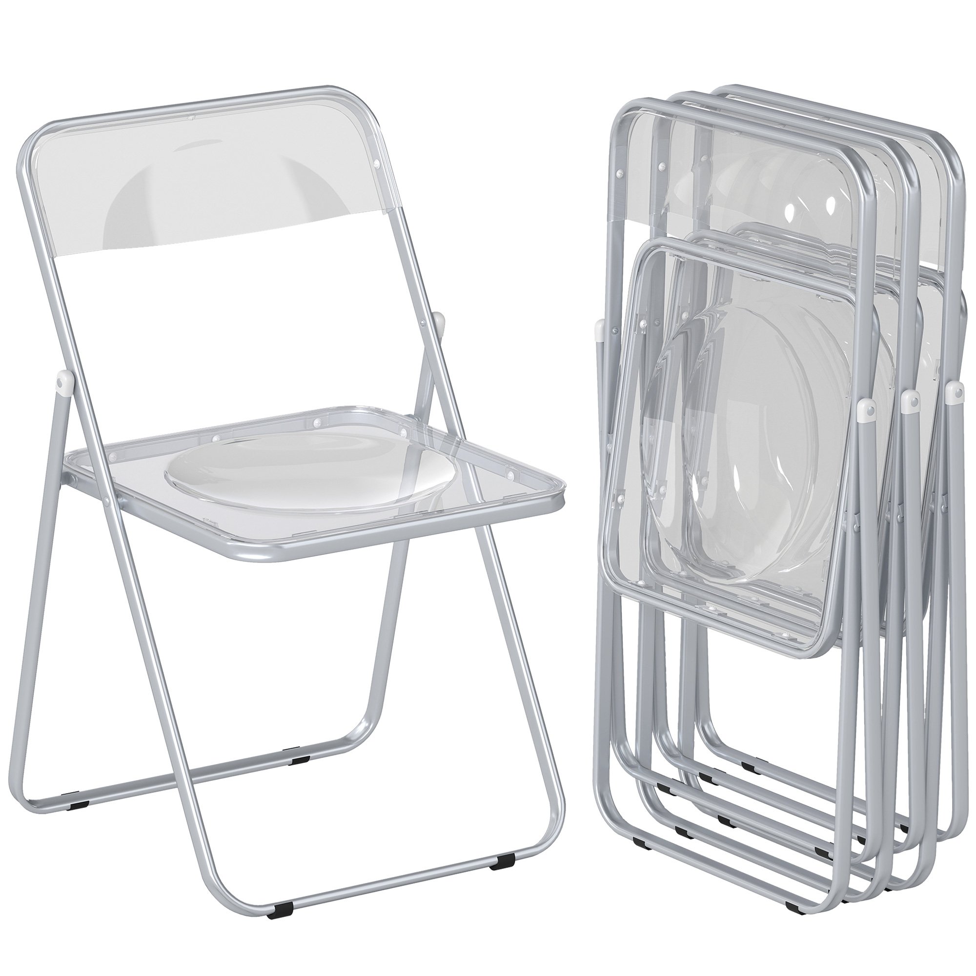 HOMCOM 4 Pack Foldable Chairs with Transparent Seat and Backrest - Clear