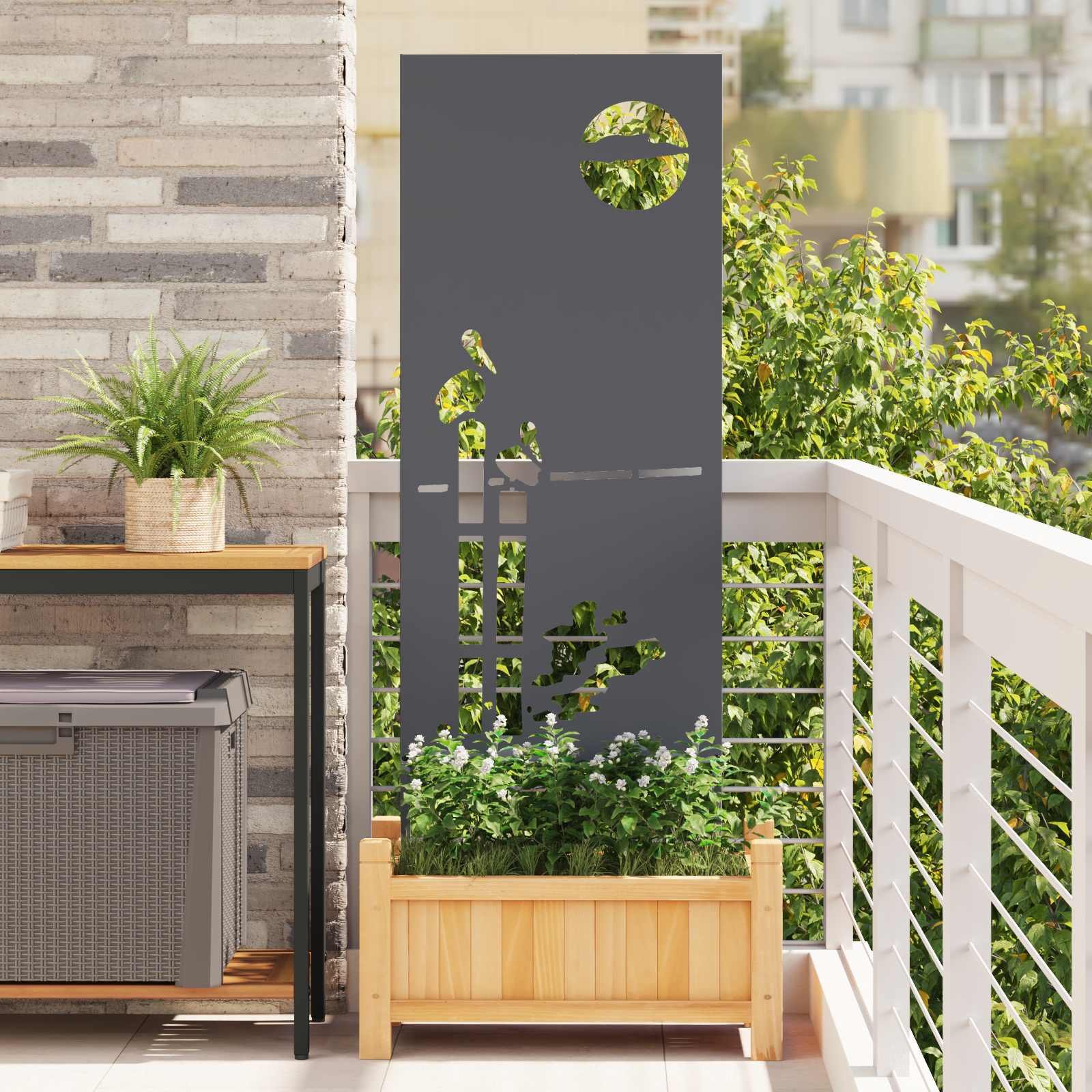 Walplus Sunset Design Garden Privacy Screen - Anthracite - 50 x 1.7 x 140 cm