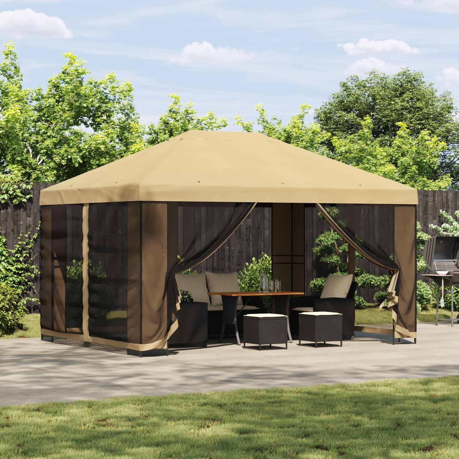 Walplus 4 x 3 m Polyester Steel Garden Gazebo with Sidewalls - Cream