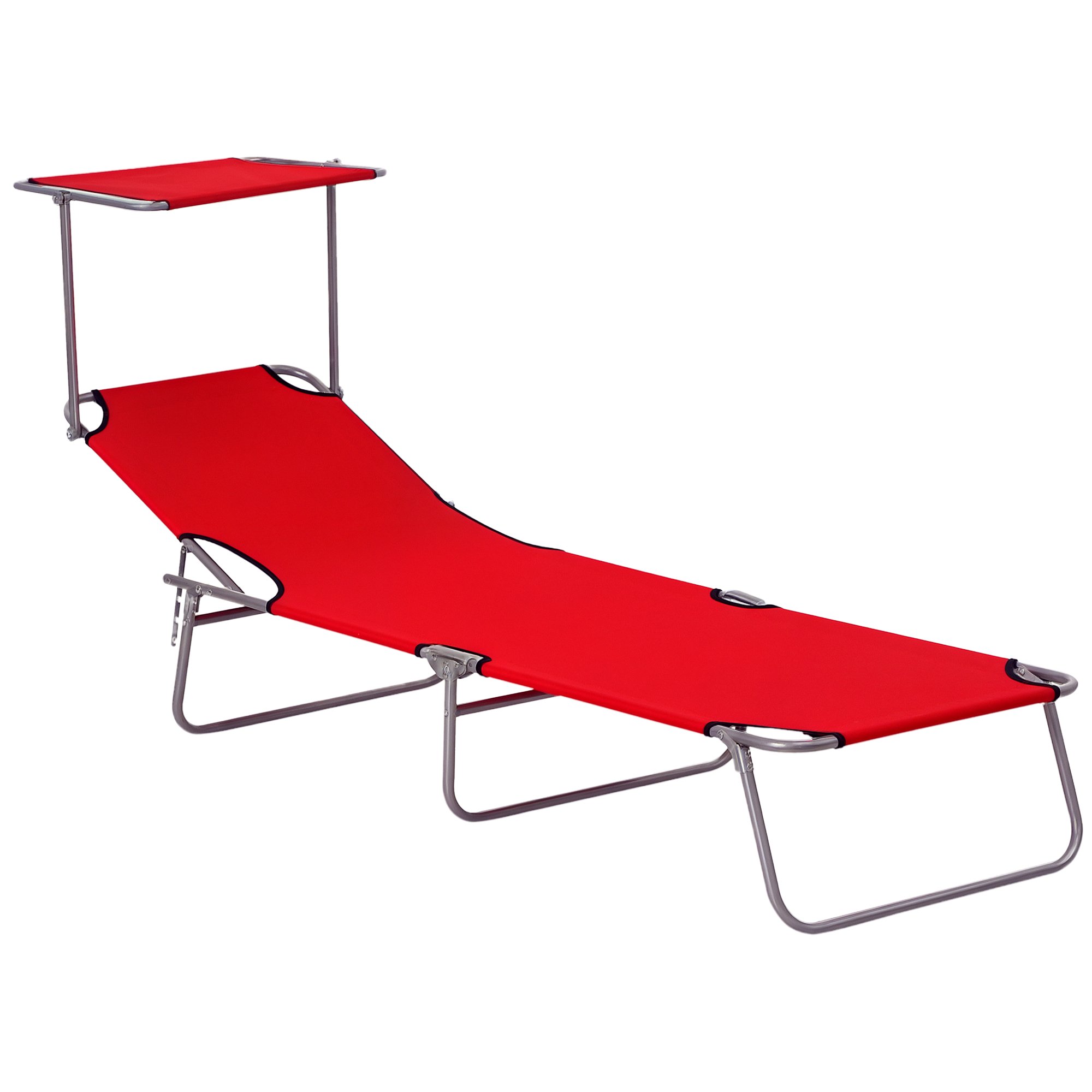 Outsunny Oxford Fabric Foldable Reclining Garden Sun Lounger - Red