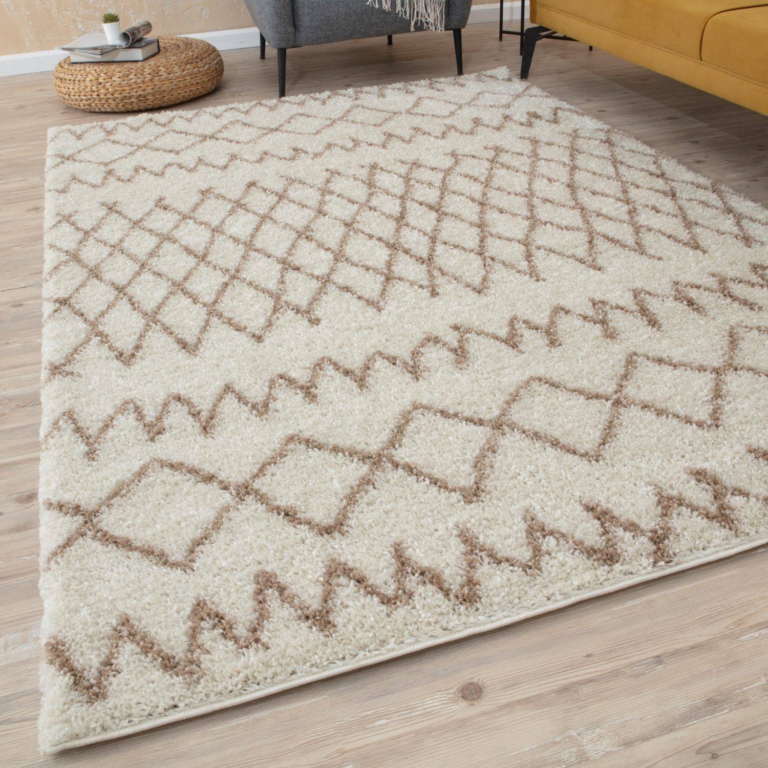 The Rugs Cream Moroccan Tangier Shaggy Rug - 60 x 110cm