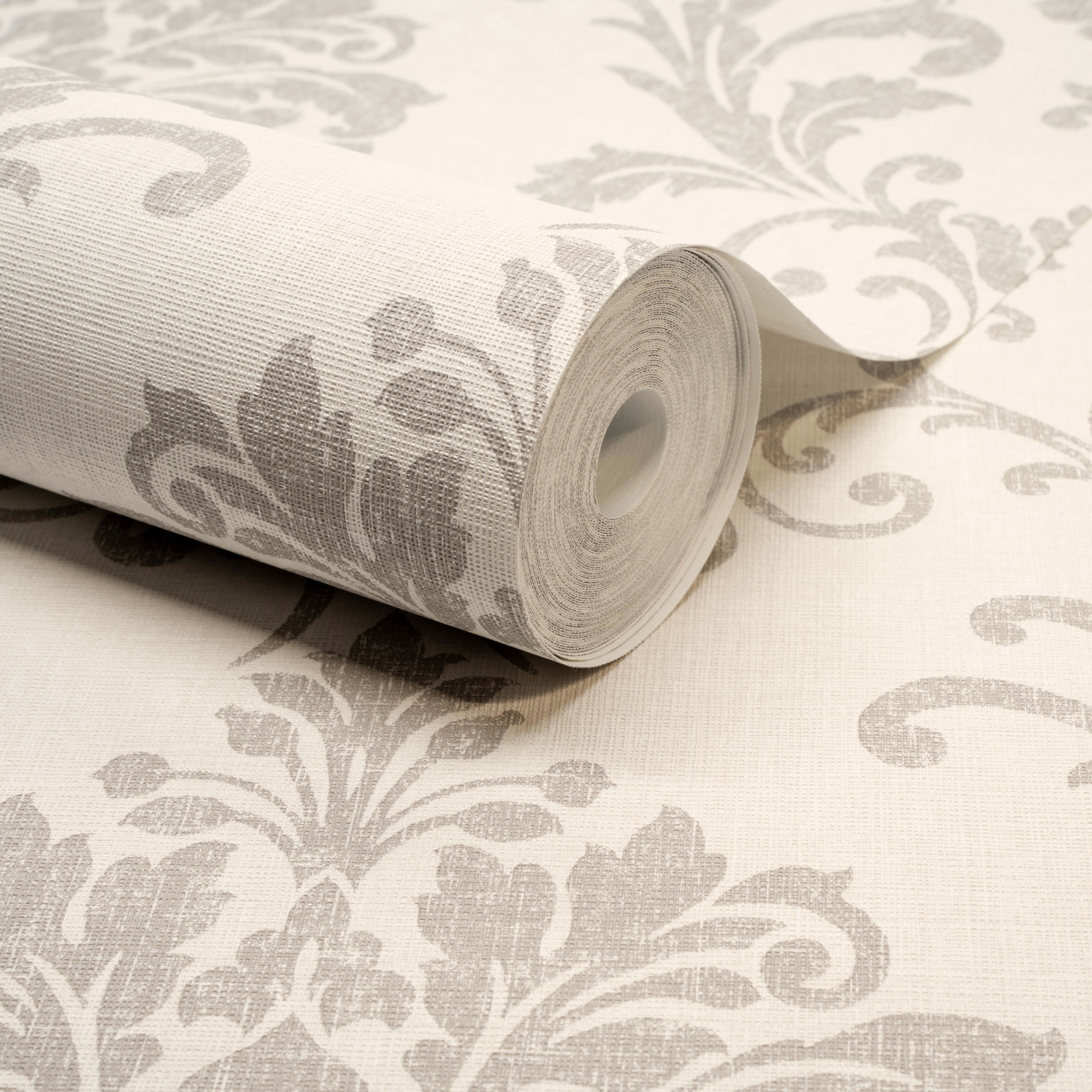 Grandeco Margritte Distressed Damask Textured Wallpaper - Taupe