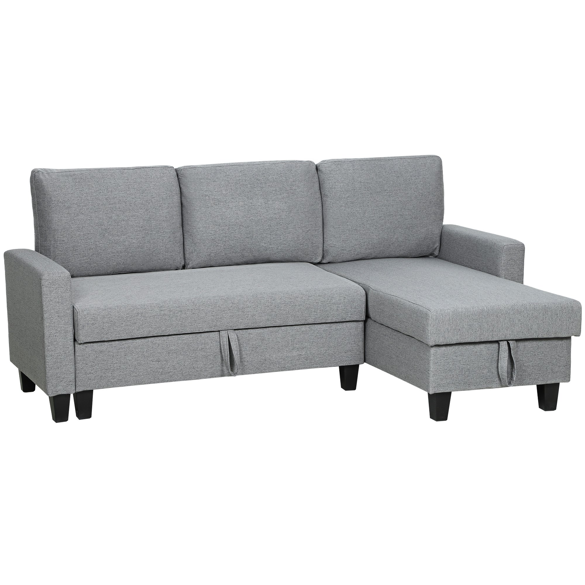 HOMCOM 3 Seater Linen Fabric Corner Sofa Bed - Grey