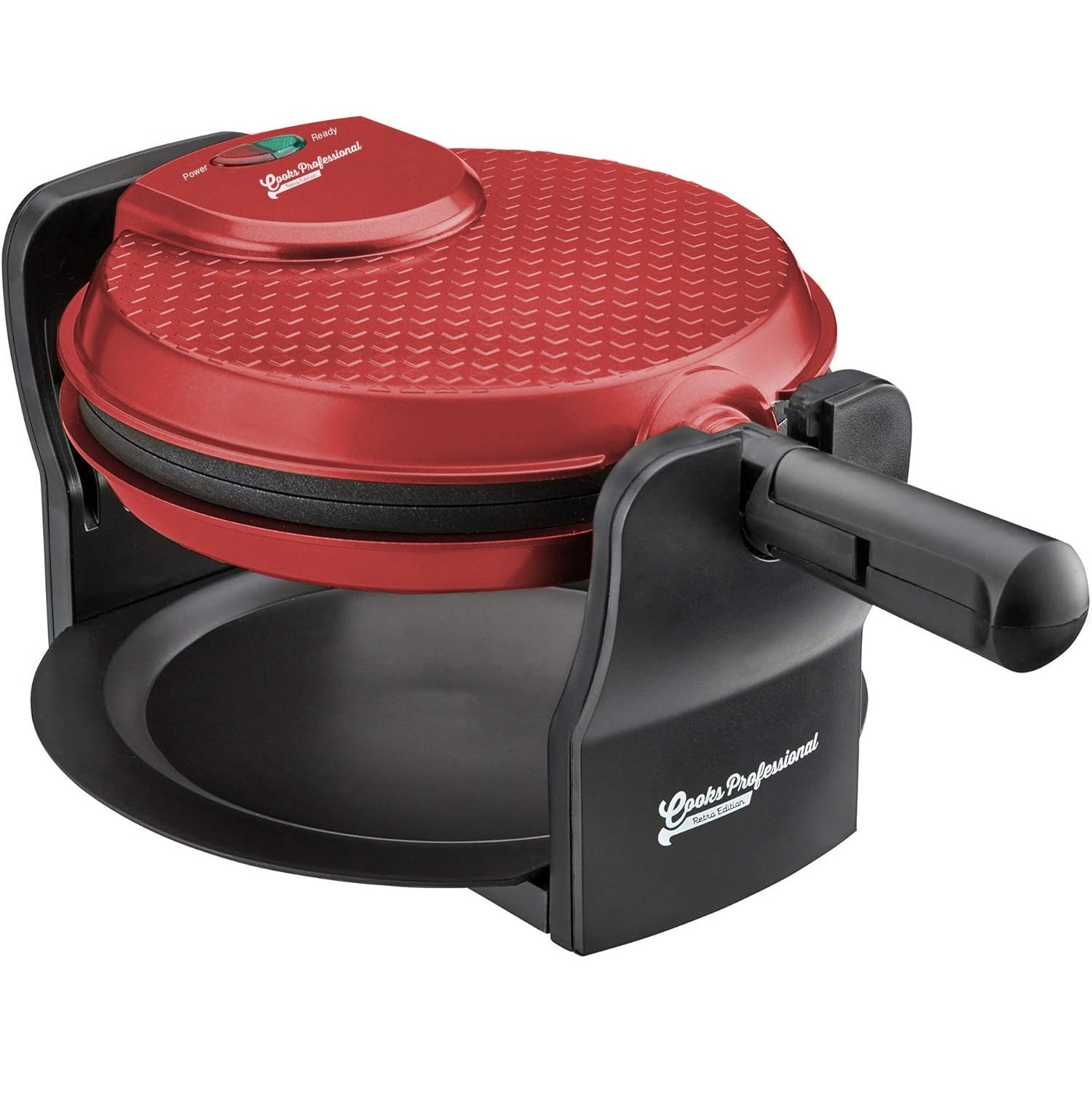 Cooks Professional Rotary Waffle Maker with Non-Stick Plates - Red