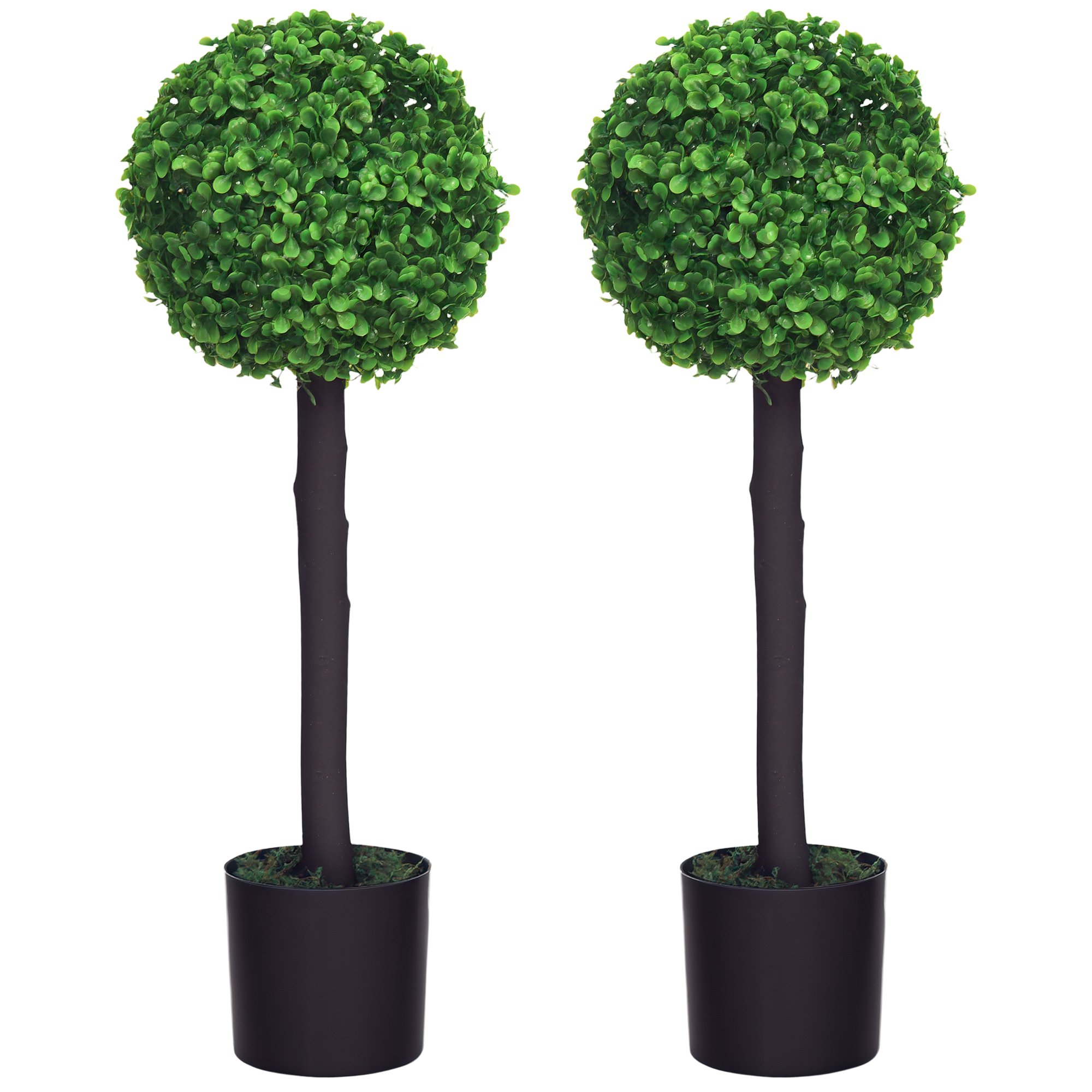 HOMCOM Set of 2 Artificial Topiary Ball-shaped Boxwood Trees- Green