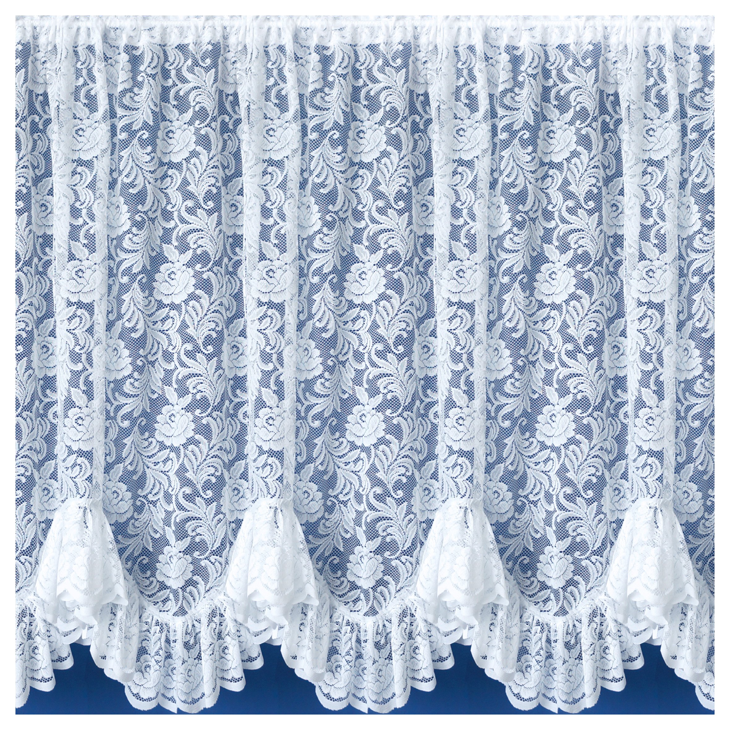 Tyrone Textiles Kew Traditional Floral Net Curtain Flounce - 200 x 137cm - White