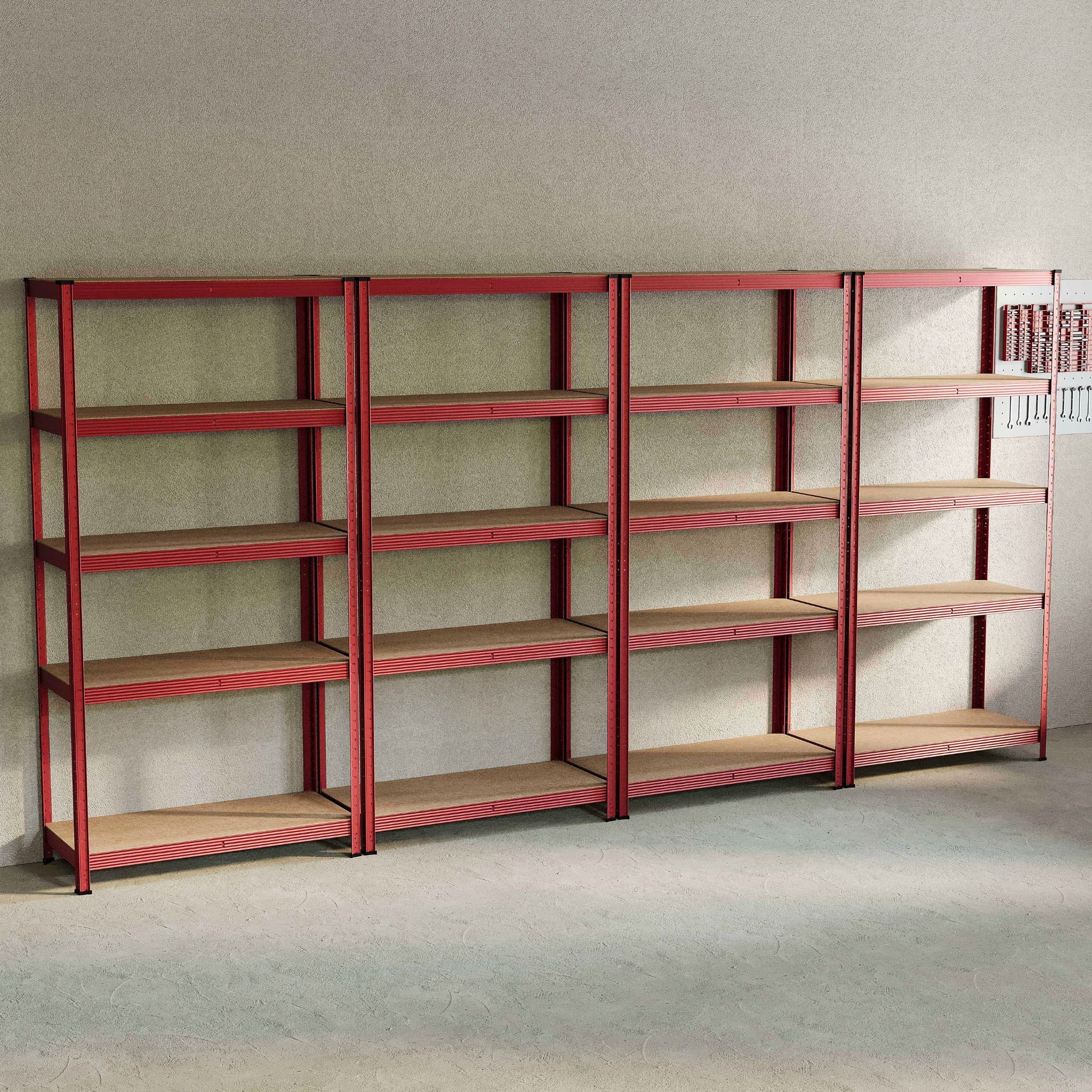 Home Vida 5 Tier 4 Bay Garage Shelf - Red