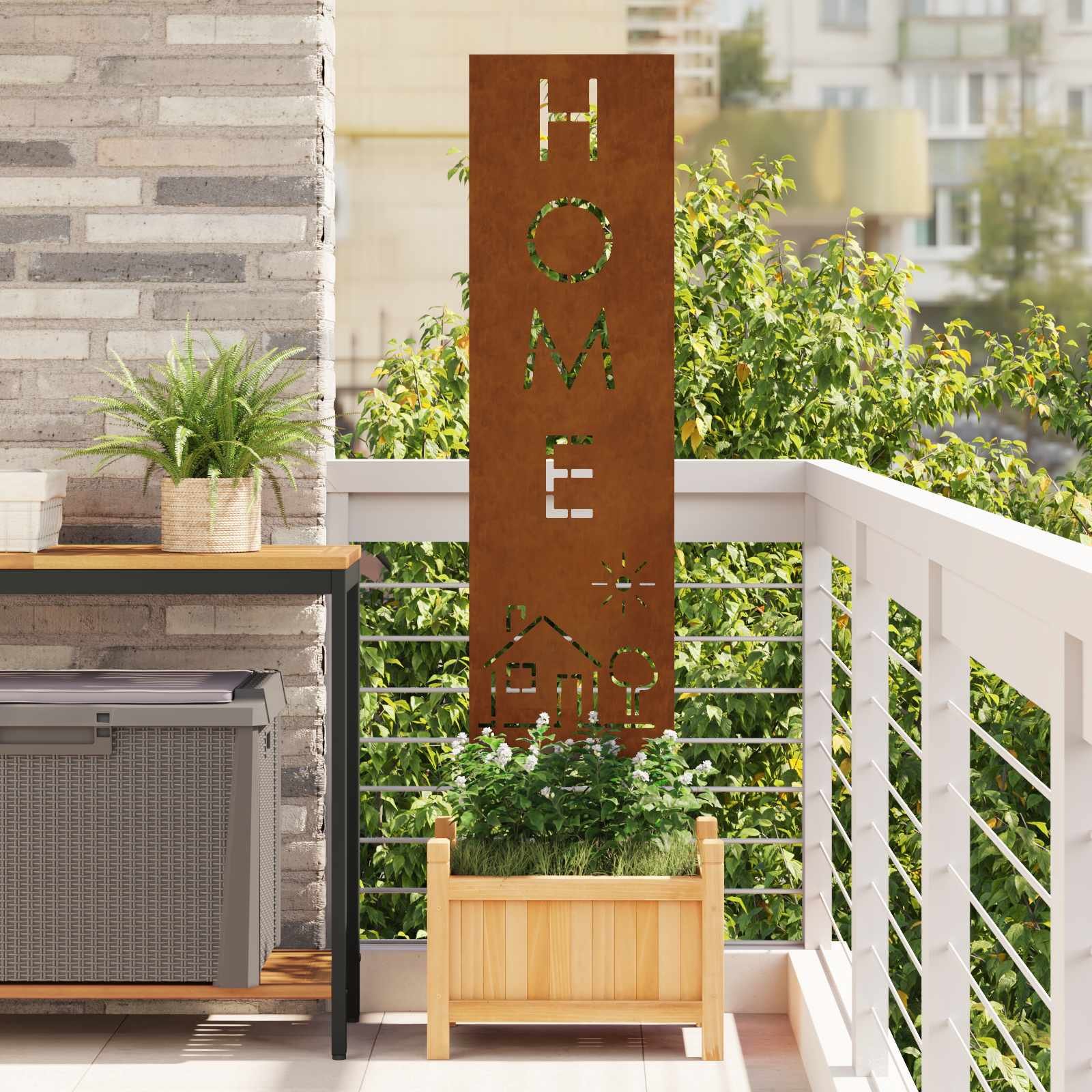 Walplus Home Text Steel Garden Privacy Screen - Rusty - 32 x 1.7 x 140 cm