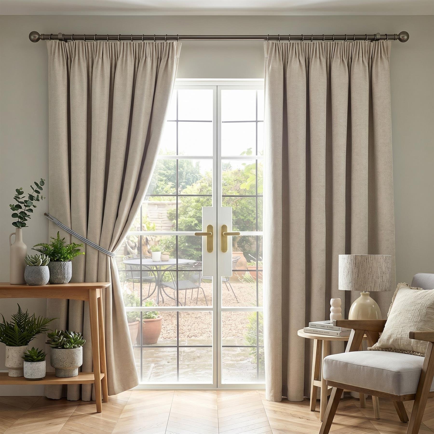 Luxury Living Chenille Blackout Pencil Pleat Curtains 117cm x 137cm - Cream