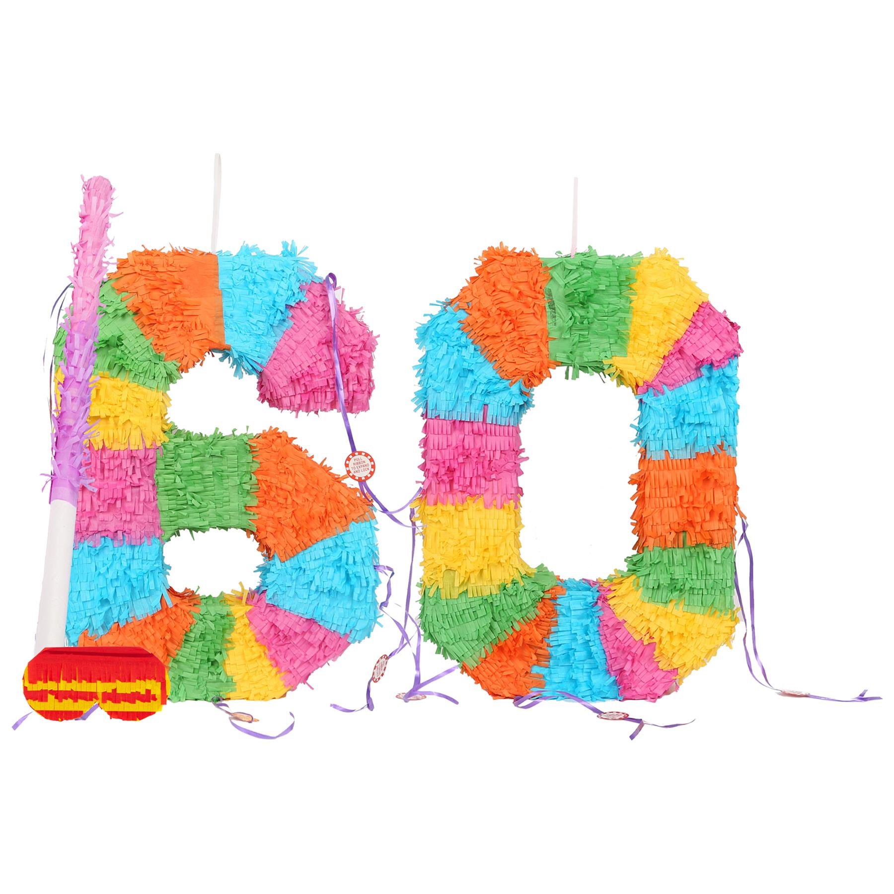 Fax Potato 60th Birthday Pinata Set with Stick & Blindfold - Pink Stick