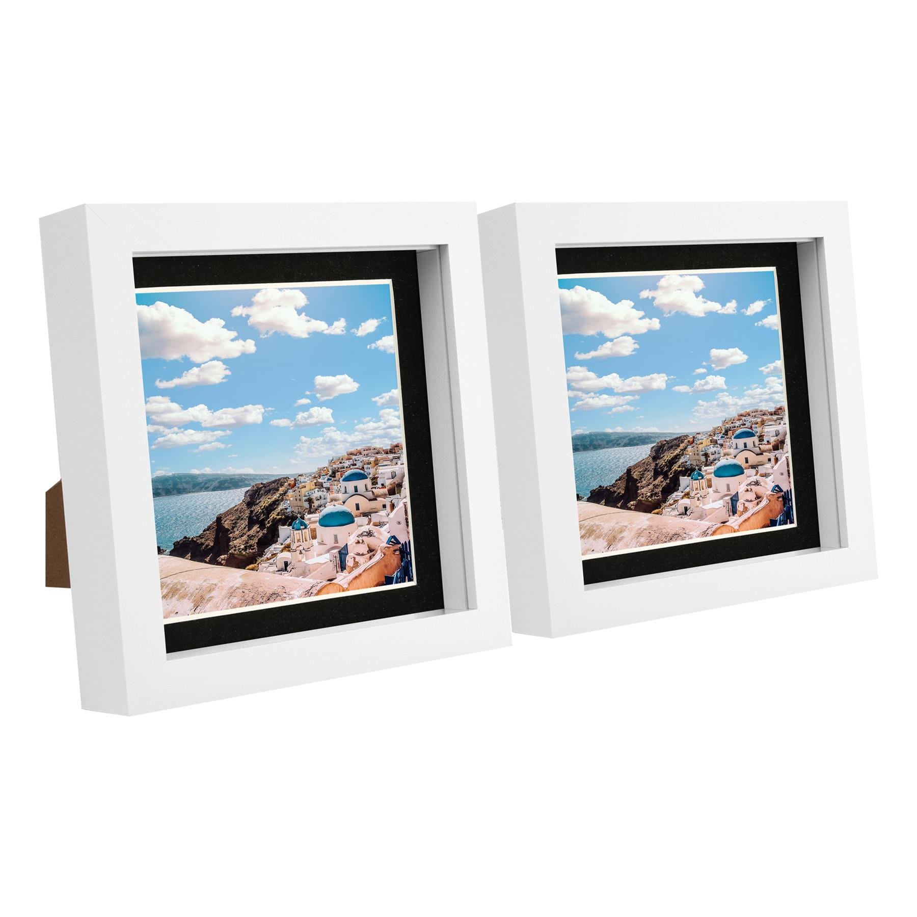 Nicola Spring 6 x 6" 3D Photo Box Frames with 4 x 4" Black Mount (2x) - White