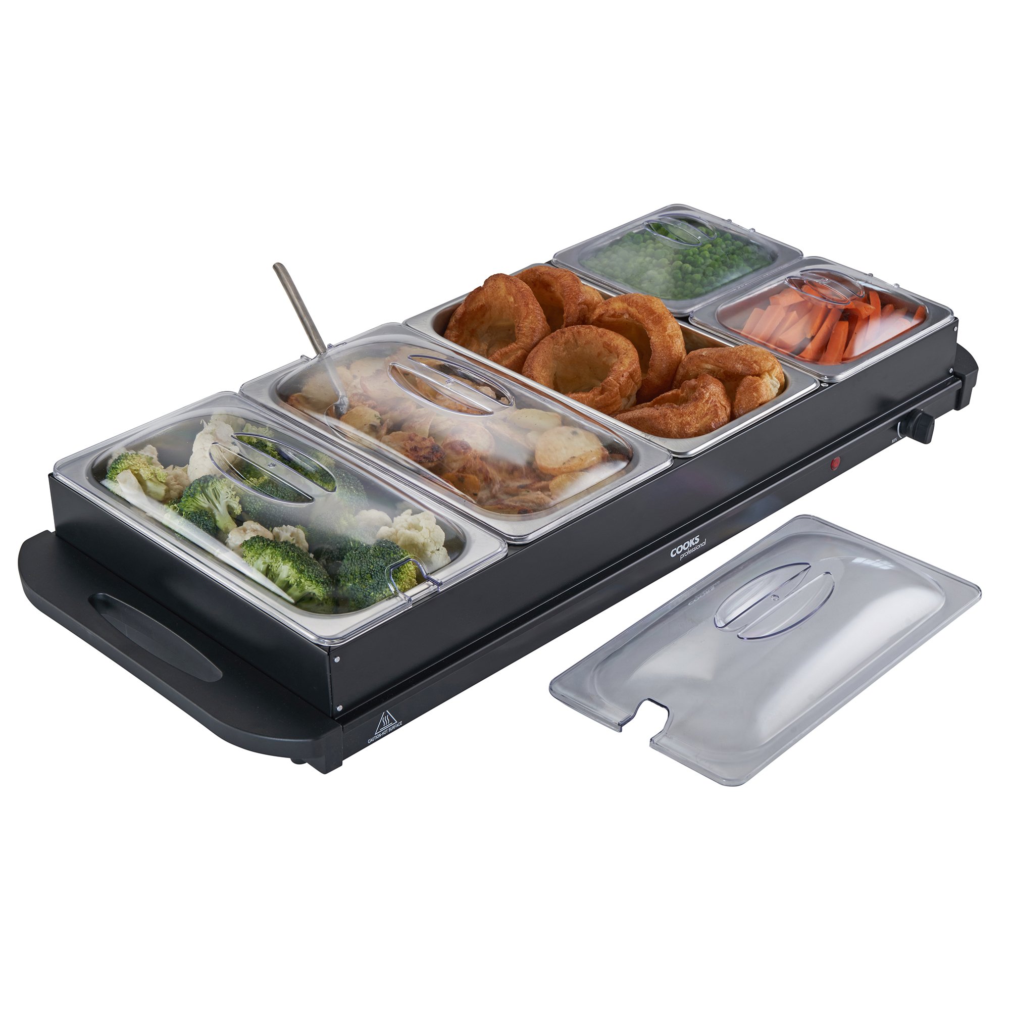 Cooks Professional 5 Section Buffet Warmer 9.6L with Hotplate Function - Black