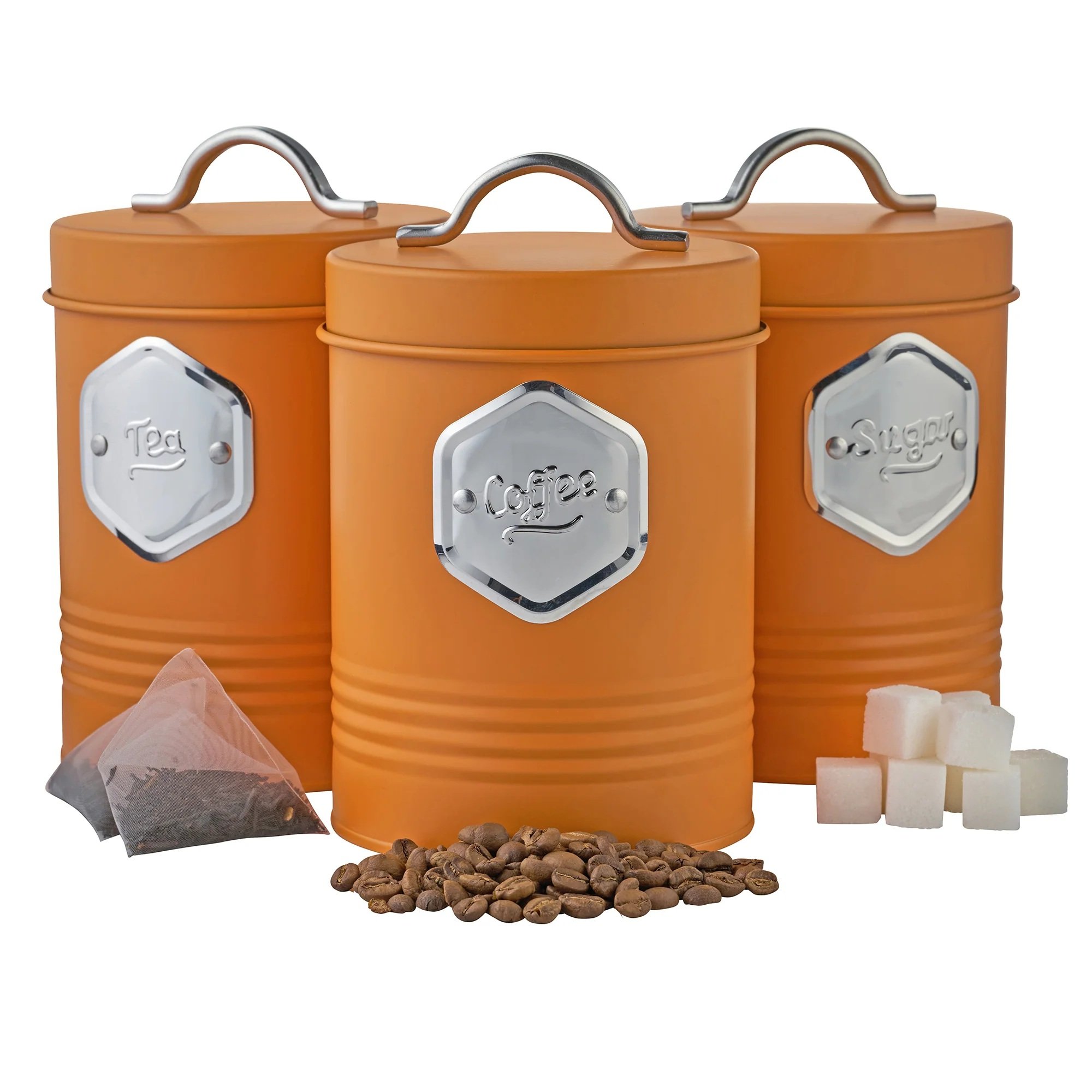 Cooks Professional 3pc Tea, Coffee and Sugar Kitchen Storage Set - Orange/Silver
