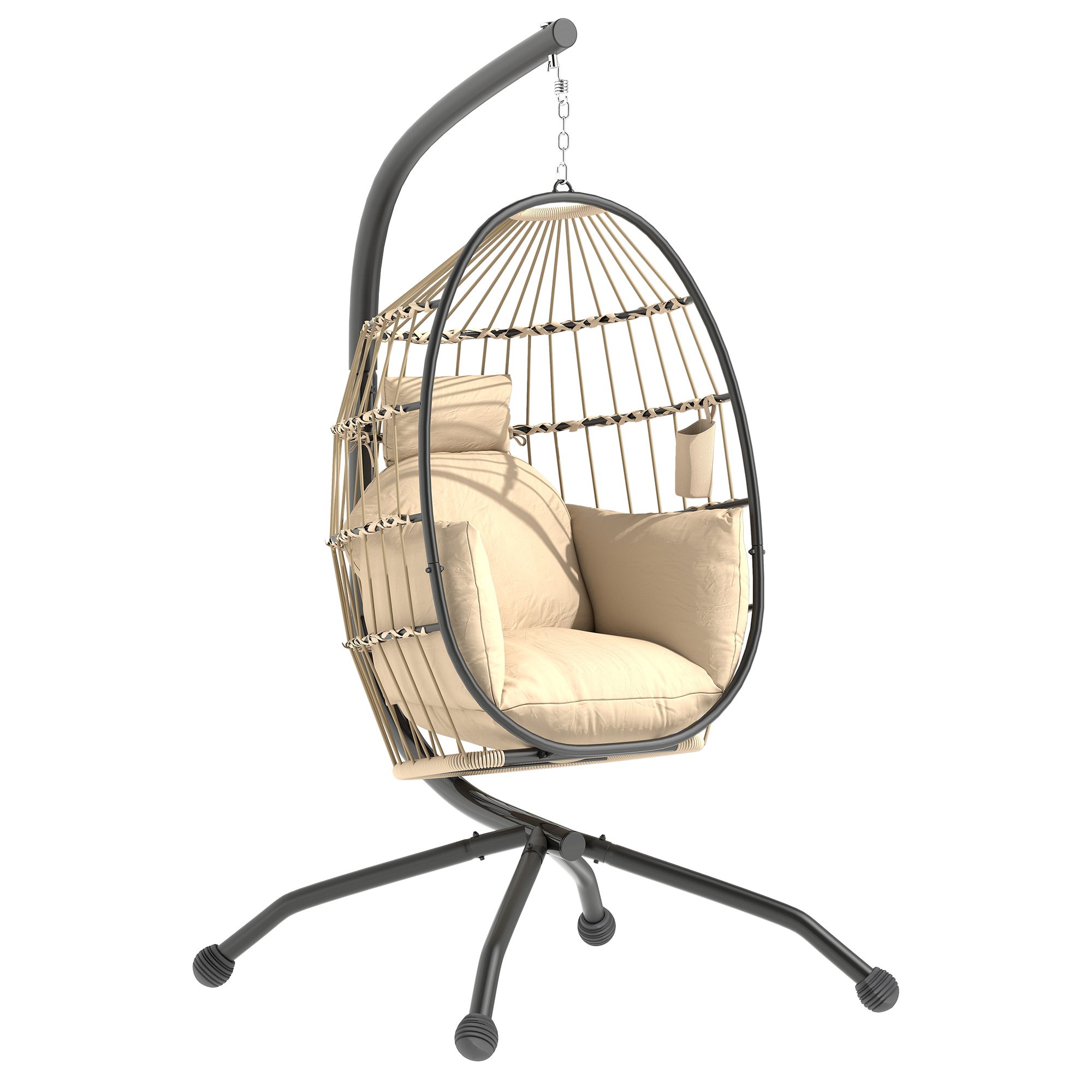 Outsunny Foldable Outdoor Garden Egg Swing Chair - Khaki