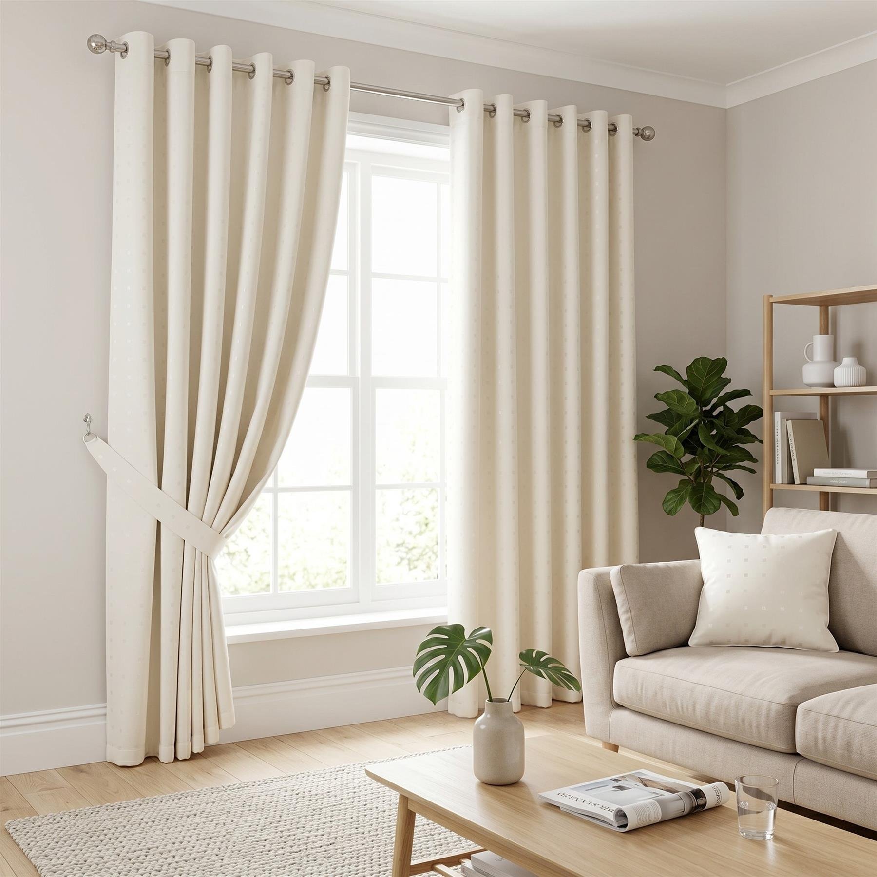 Luxury Living Adi Lined Eyelet Curtains 168cm x 229cm - Cream