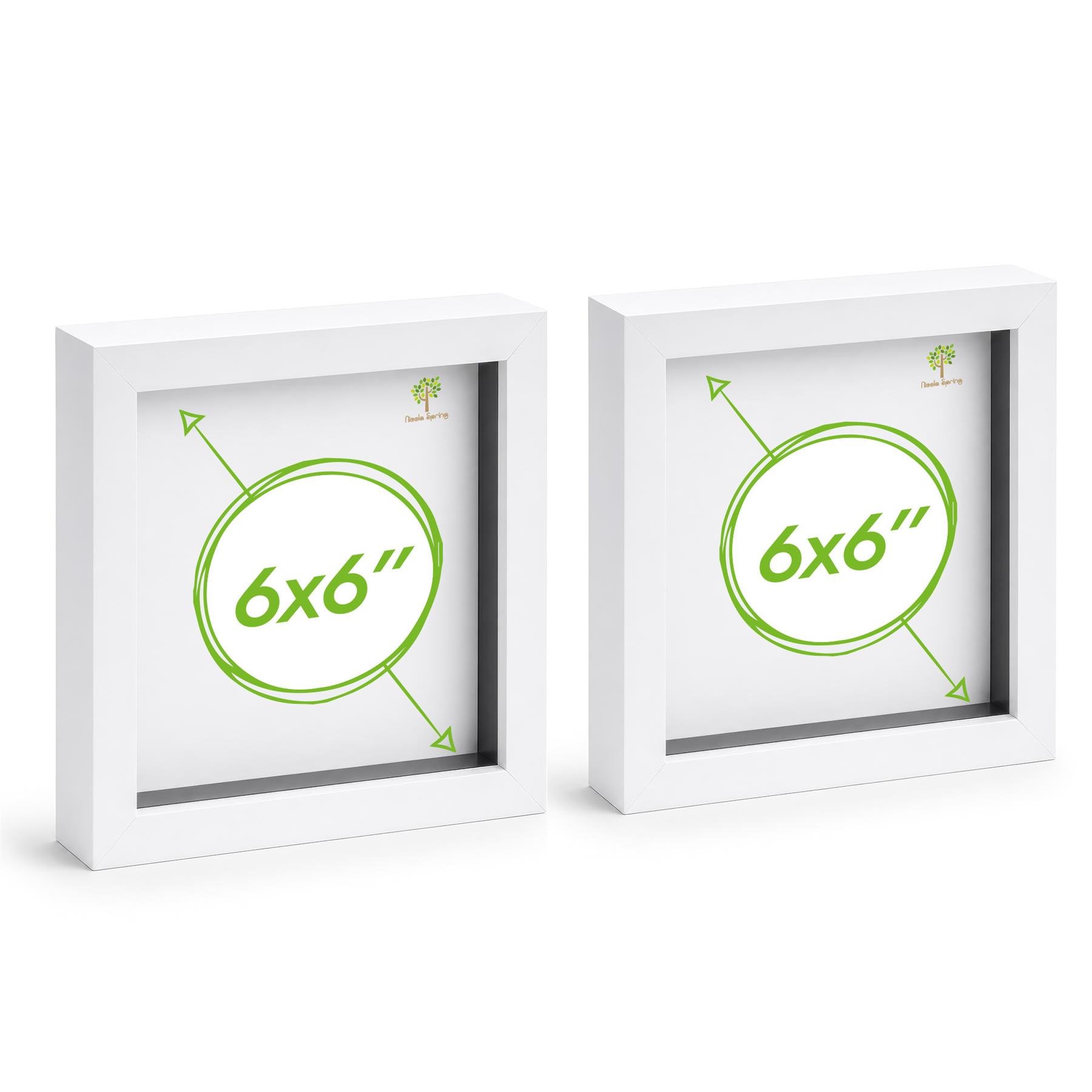 Nicola Spring 6 x 6" 3D Box Photo Frames with 2 x 2" Ivory Mount (2x) - White
