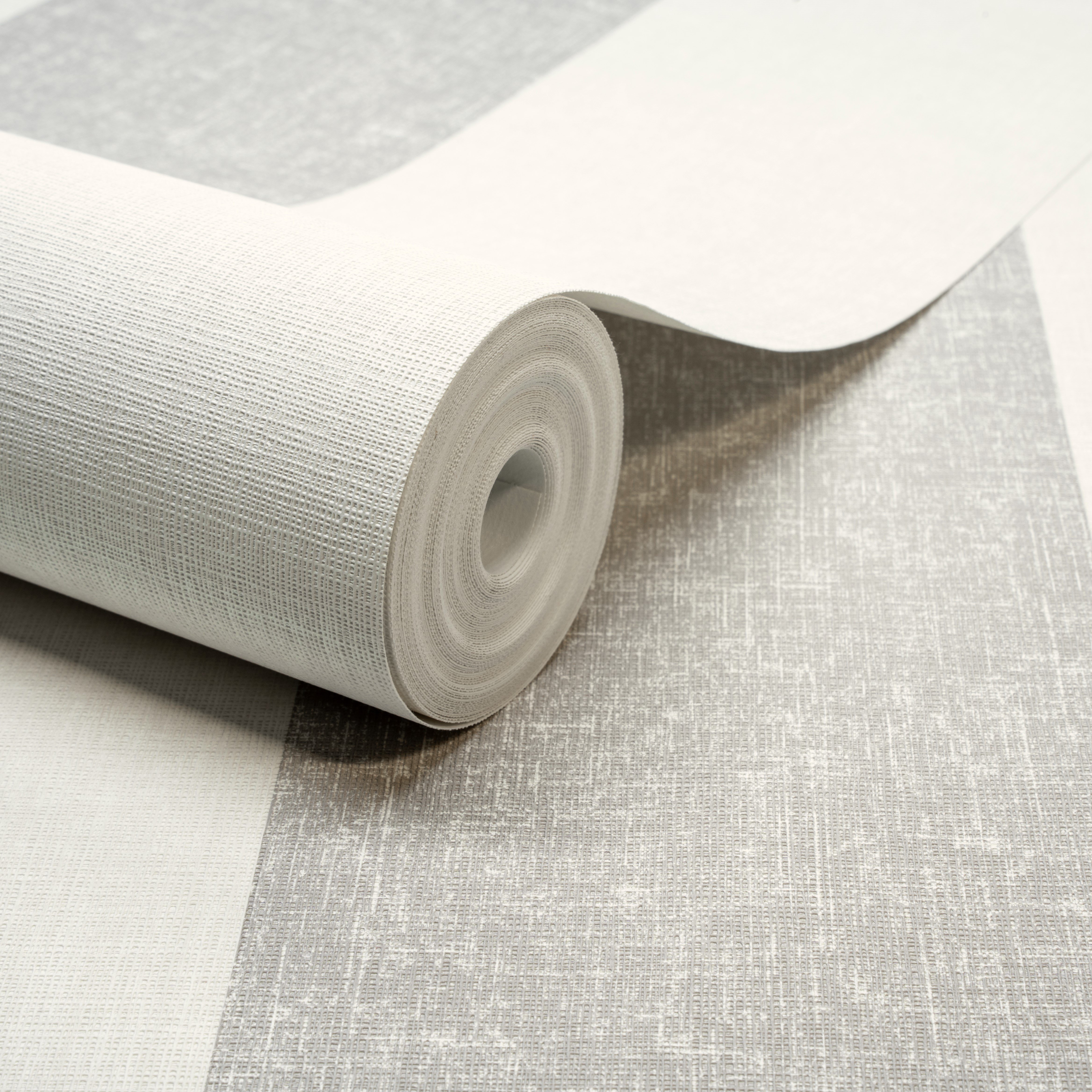Grandeco Margritte Distressed Textured Wide Stripe Wallpaper - Beige Grey