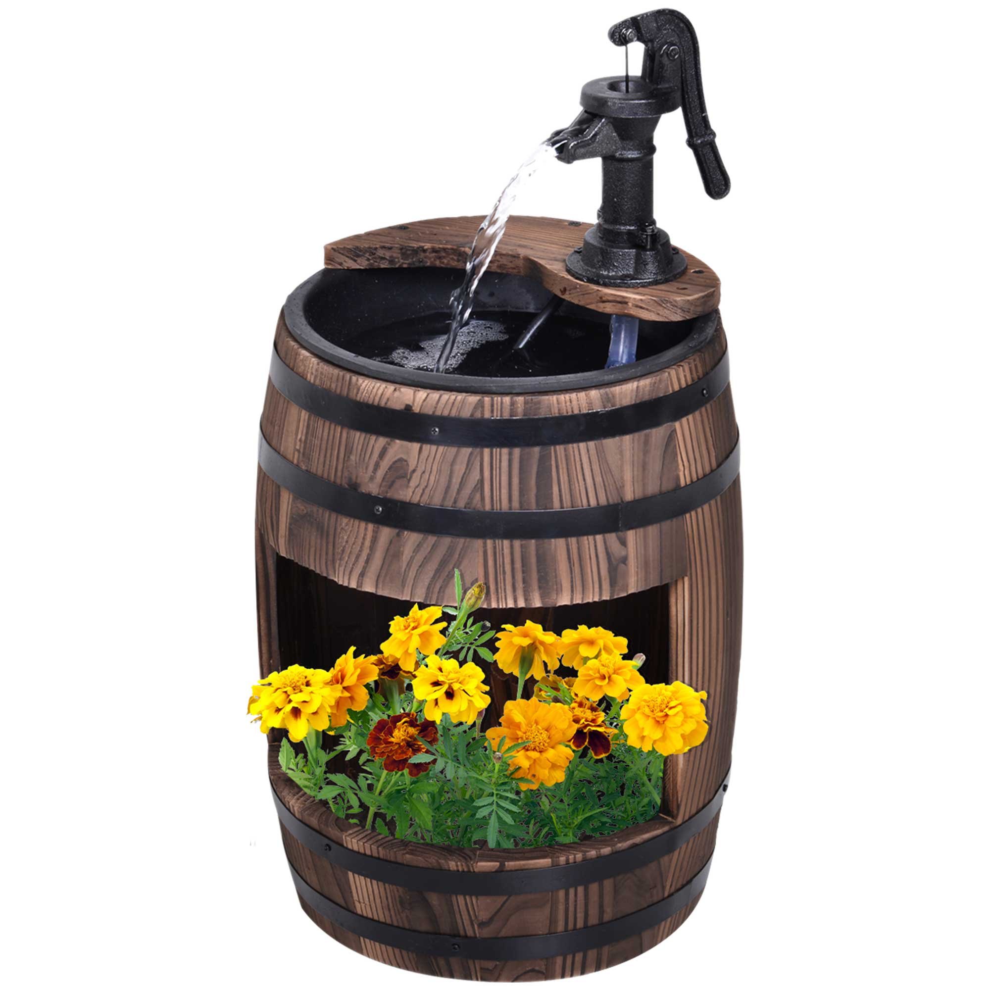 Outsunny Wooden Water Fountain with Electric Pump - Carbonised