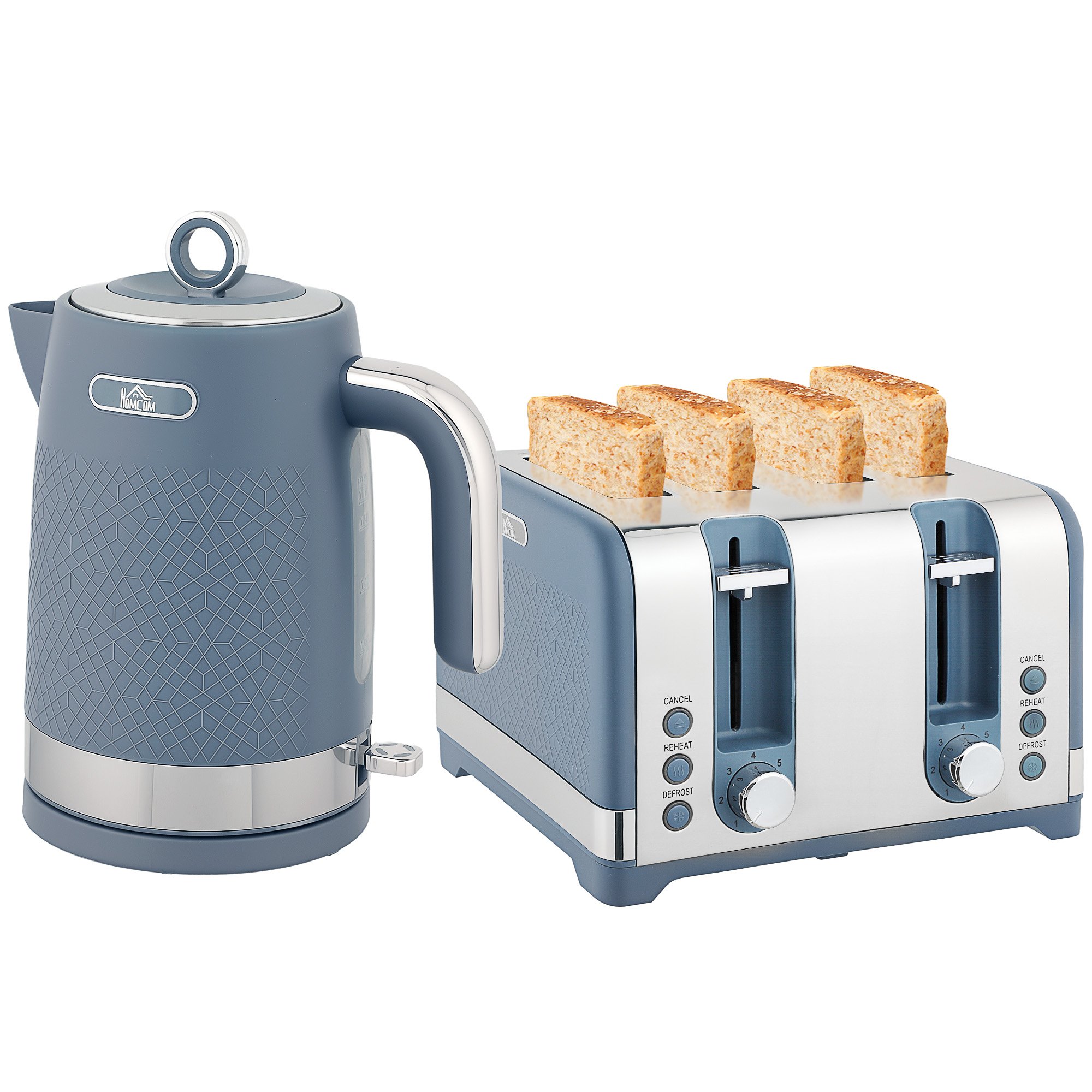 HOMCOM Otter Thermostat Kettle and 4 Slice Toaster with 7 Browning - Blue