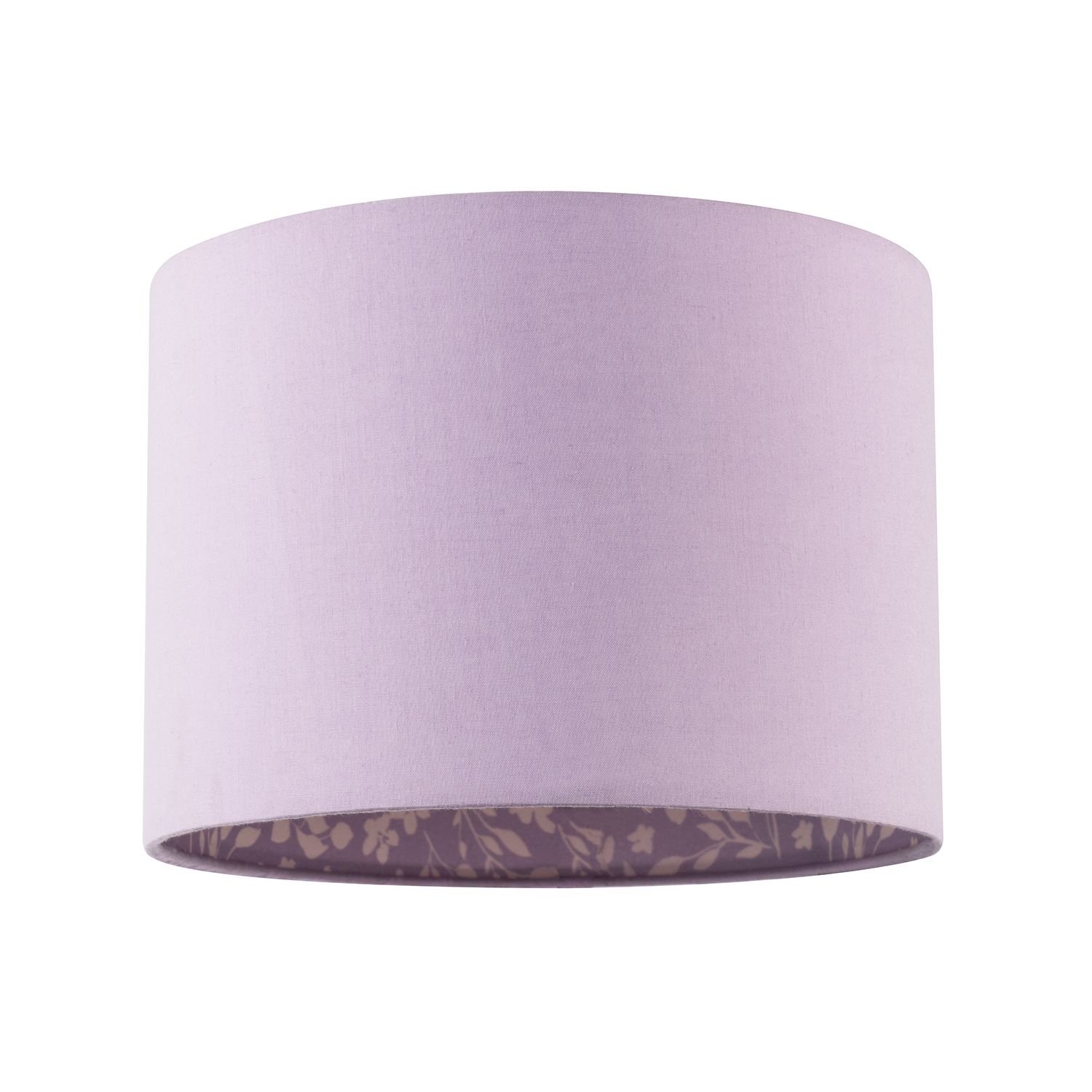 Happy Homewares Lilac Cotton Drum with Inner White Floral Lampshade - 25cm