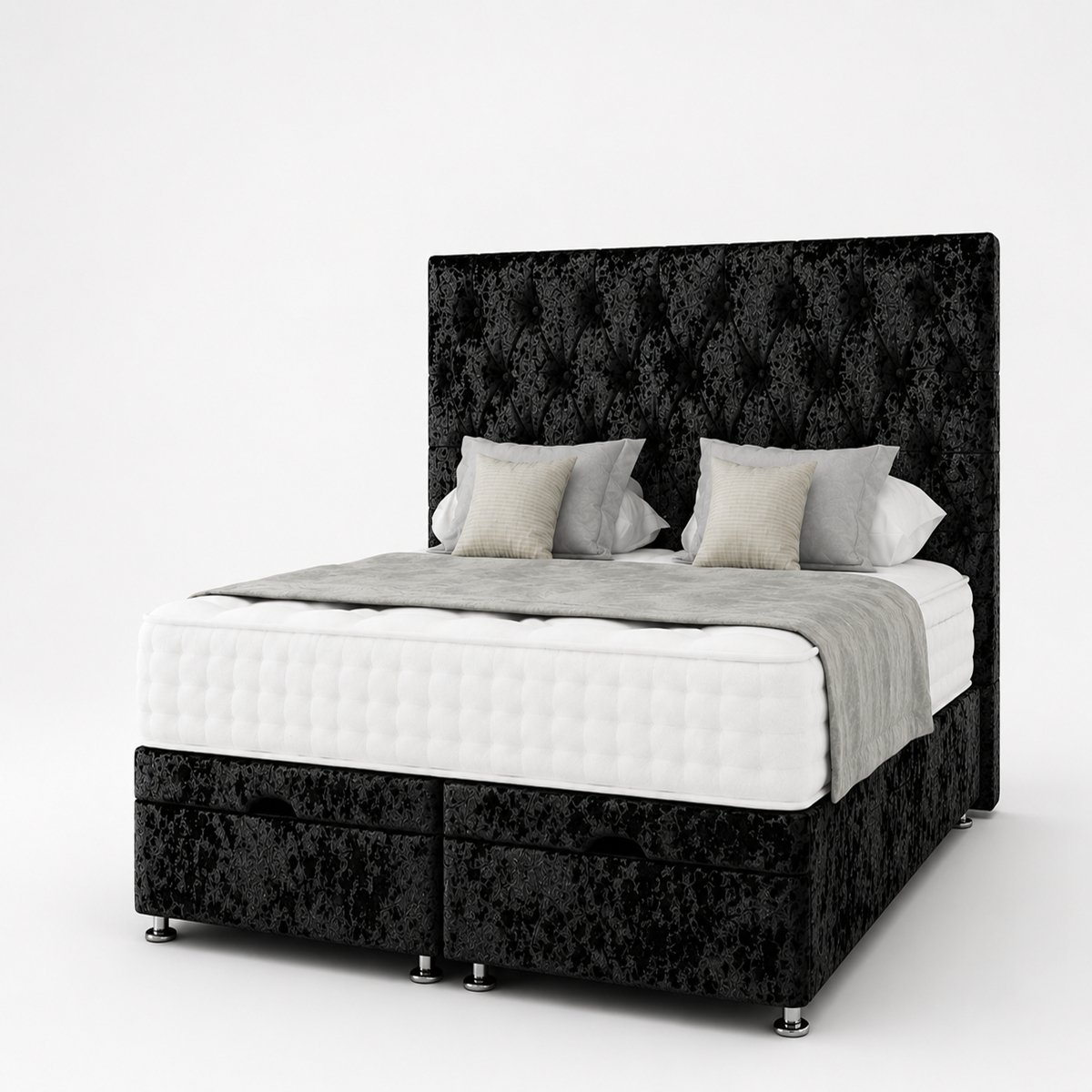 Comfy Deluxe Senna Crush Velvet 3ft Single End Lift Ottoman Bed Set - Black
