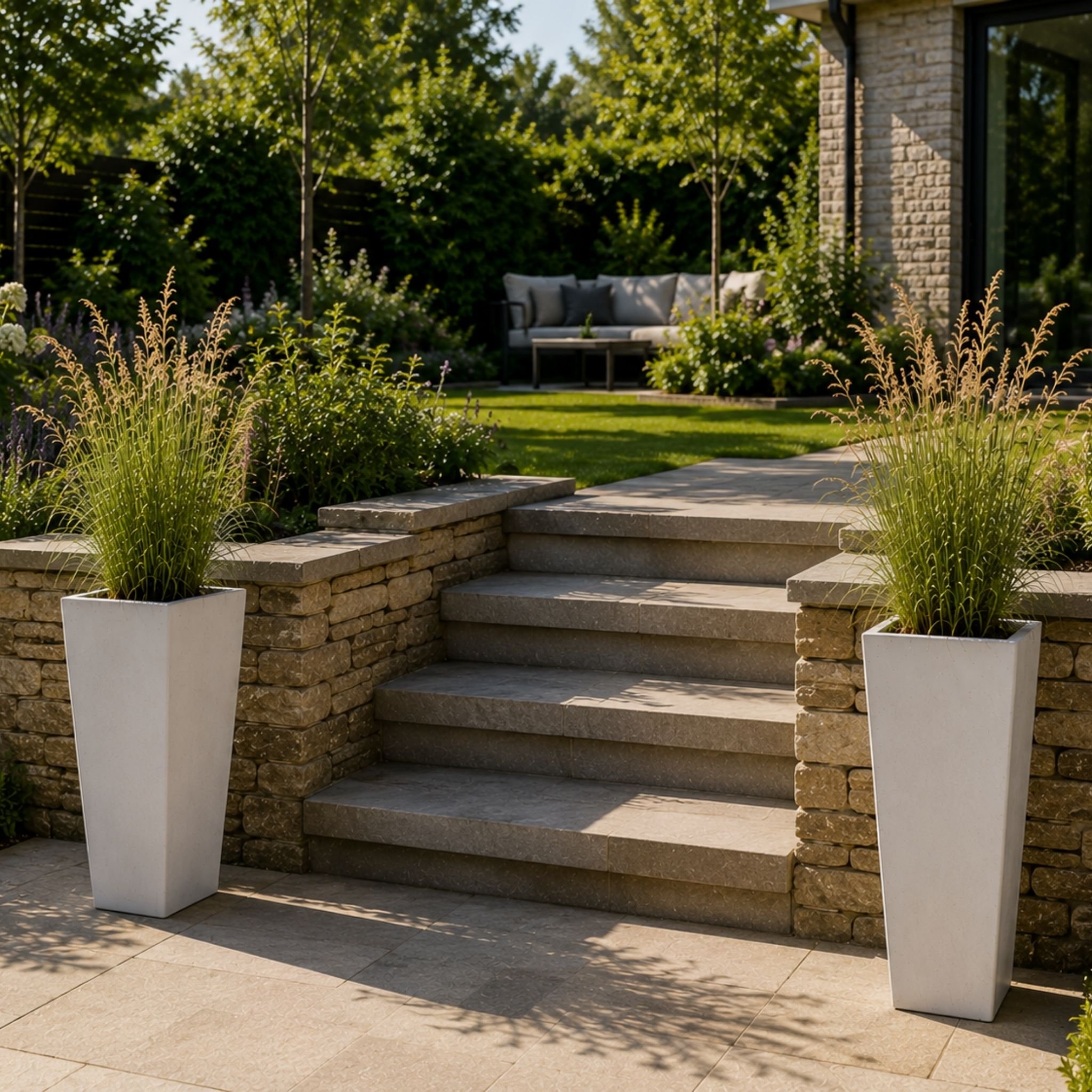 Fargro Home and Garden 46L Polystone Tall Tapered Square Pot - Stone White