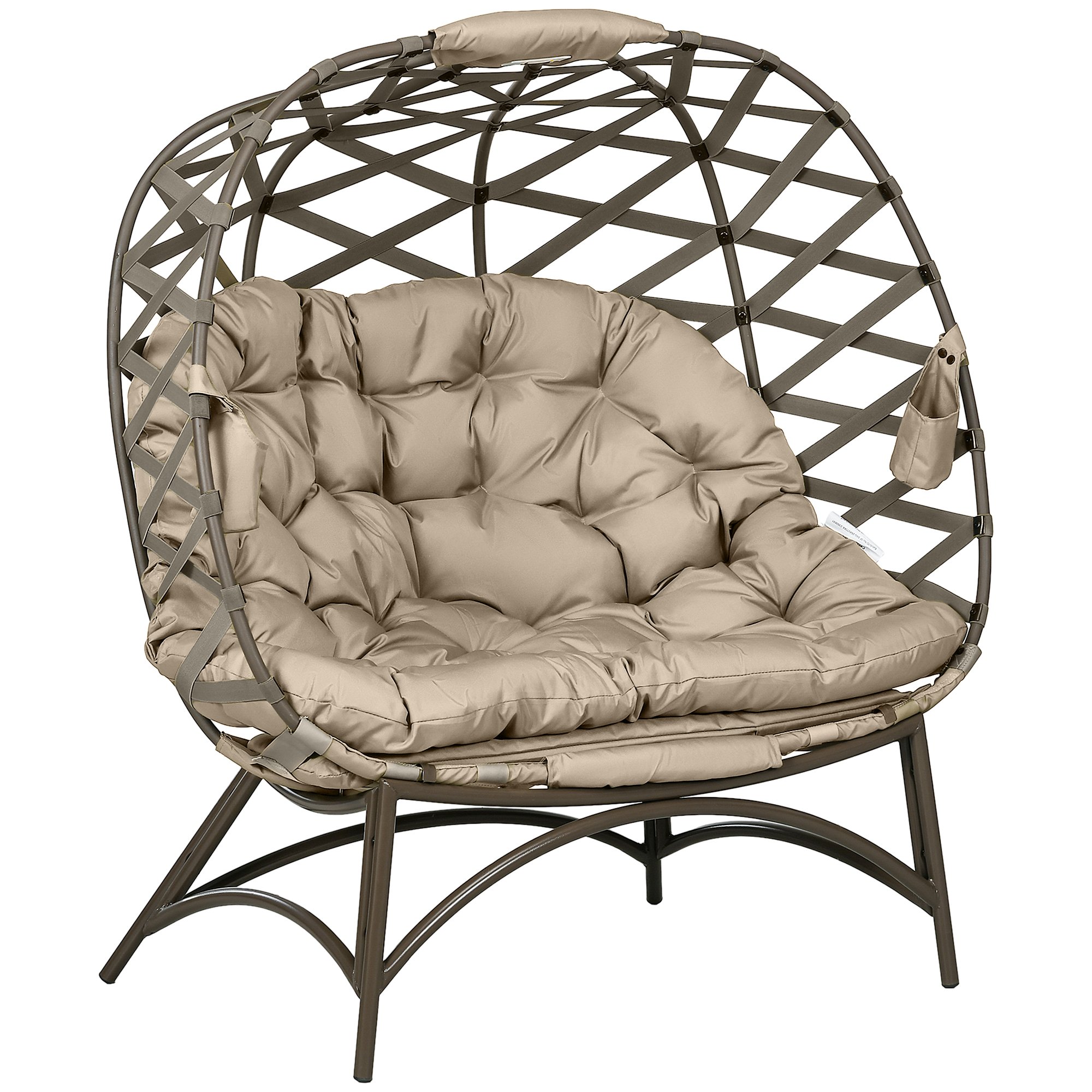 Outsunny 2 Seater Foldable Garden Egg Chair for Patio Balcony - Khaki
