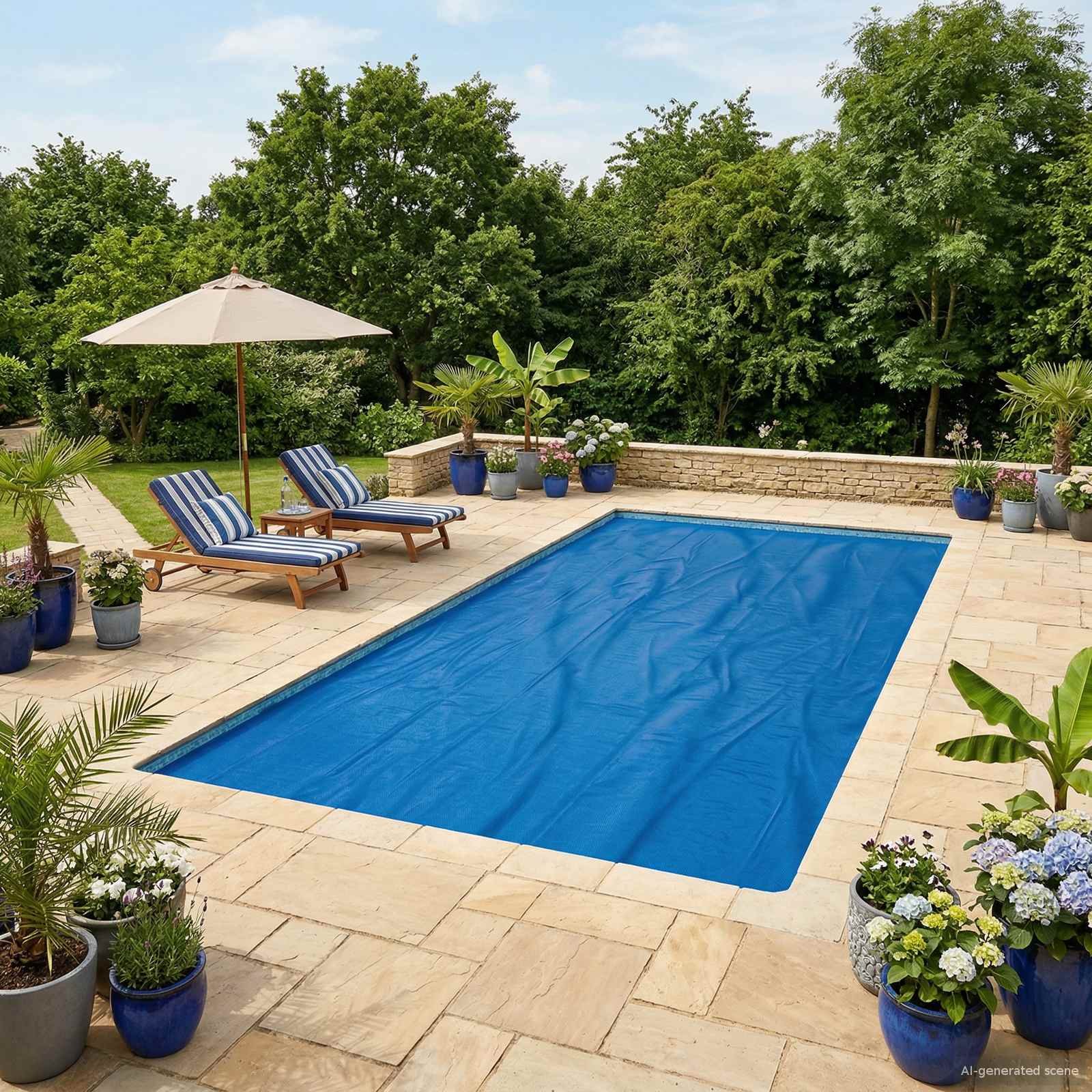 Walplus Square Polyethylene Solar Pool Cover - Black and Blue - 732 x 366 cm