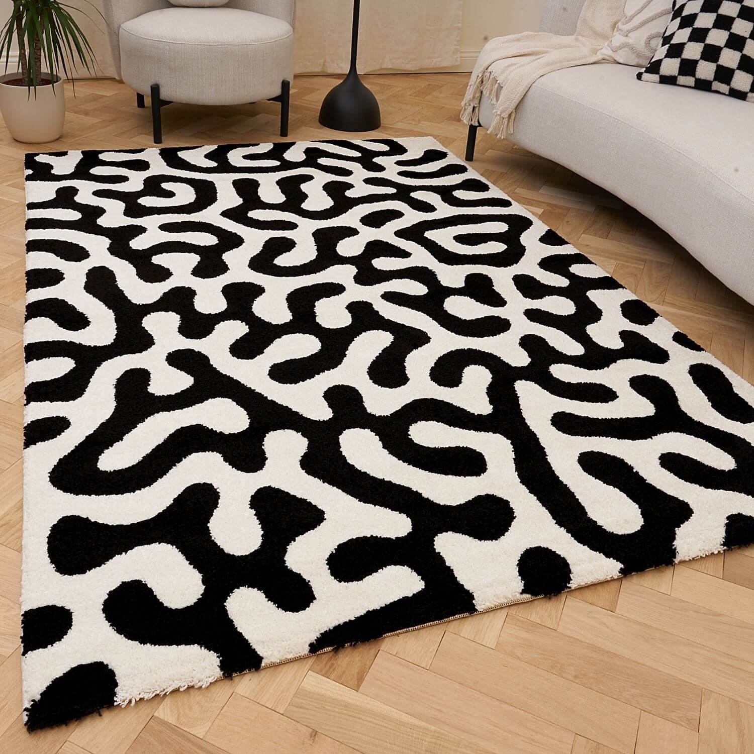 The Rugs Black and White Joli Abstract Rug - 80 x 150cm