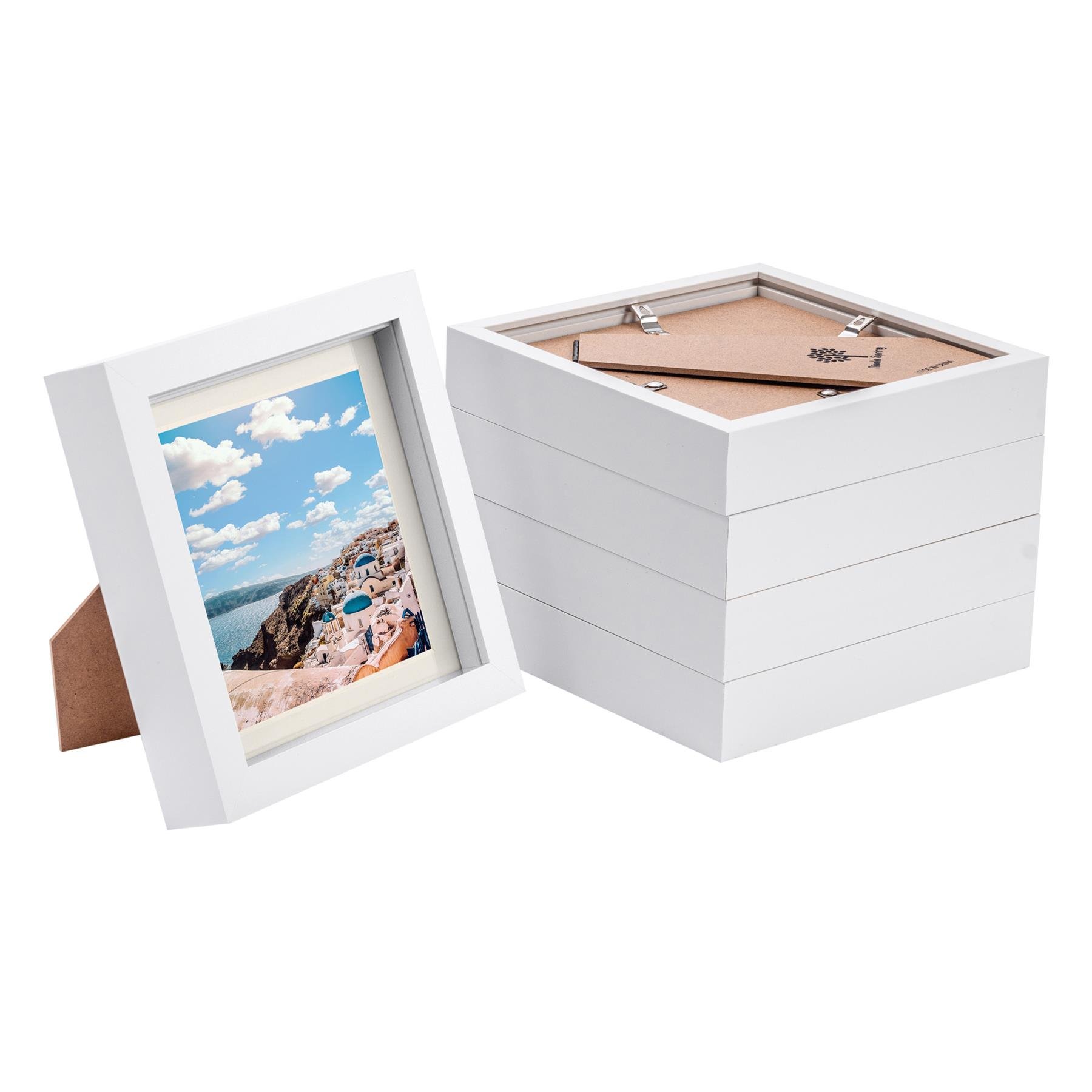 Nicola Spring 6 x 6" 3D Photo Box Frames with 4 x 4" Ivory Mount (5x) - White