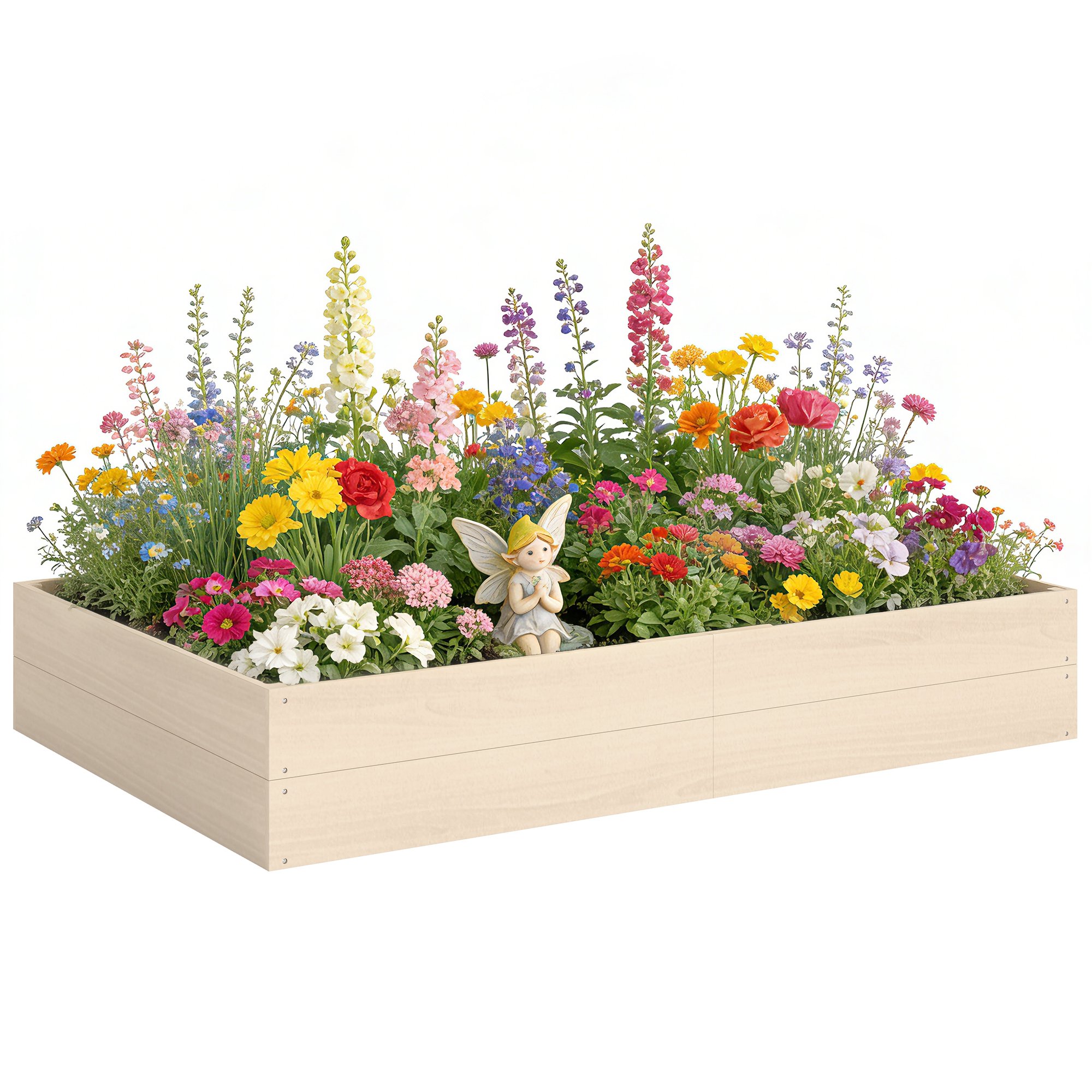 Outsunny Wooden Extra Large Raised Garden Bed with Open Bottom - Natural Wood