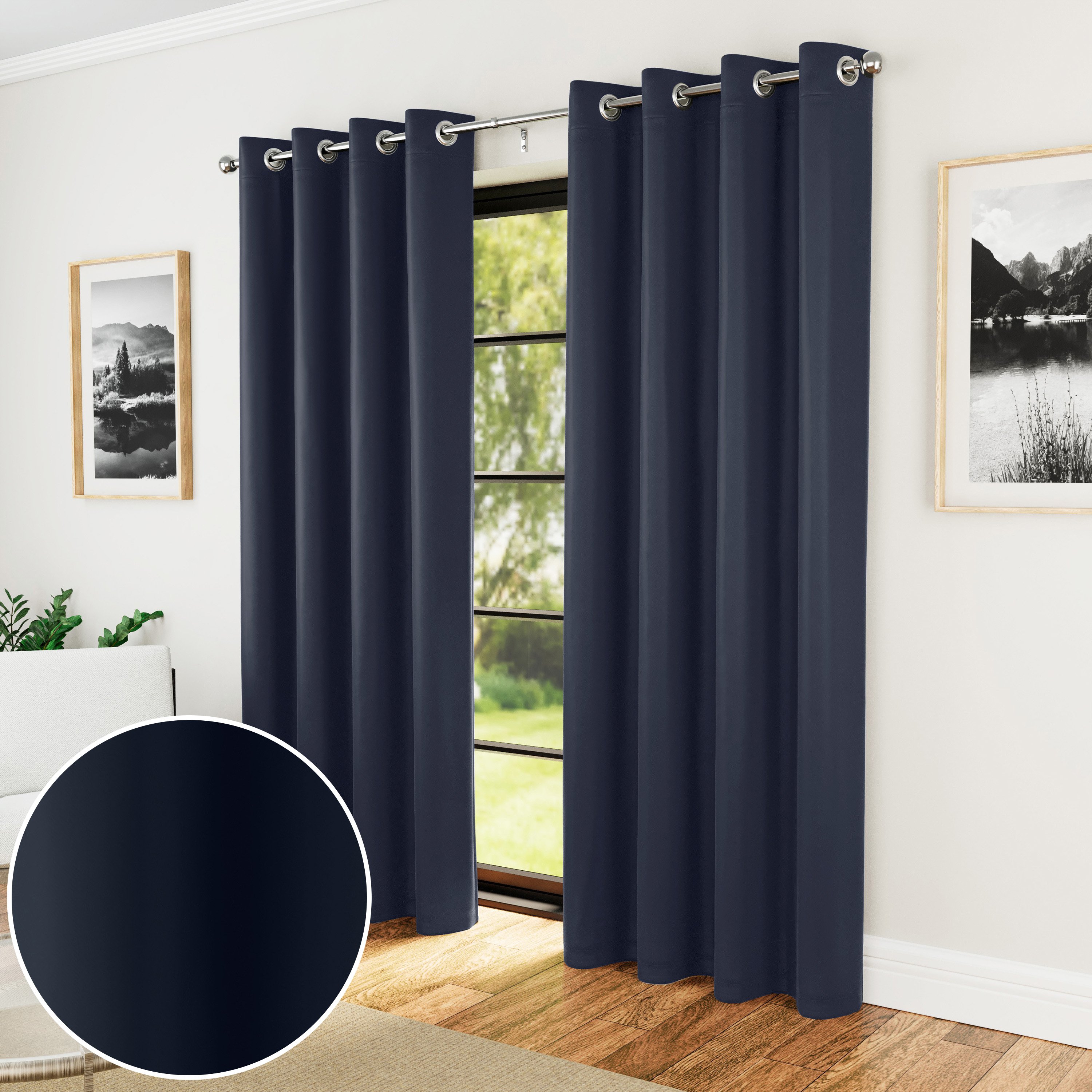Enhanced Living Nightfall Eyelet Thermal Curtains - 168 x 229cm - Navy