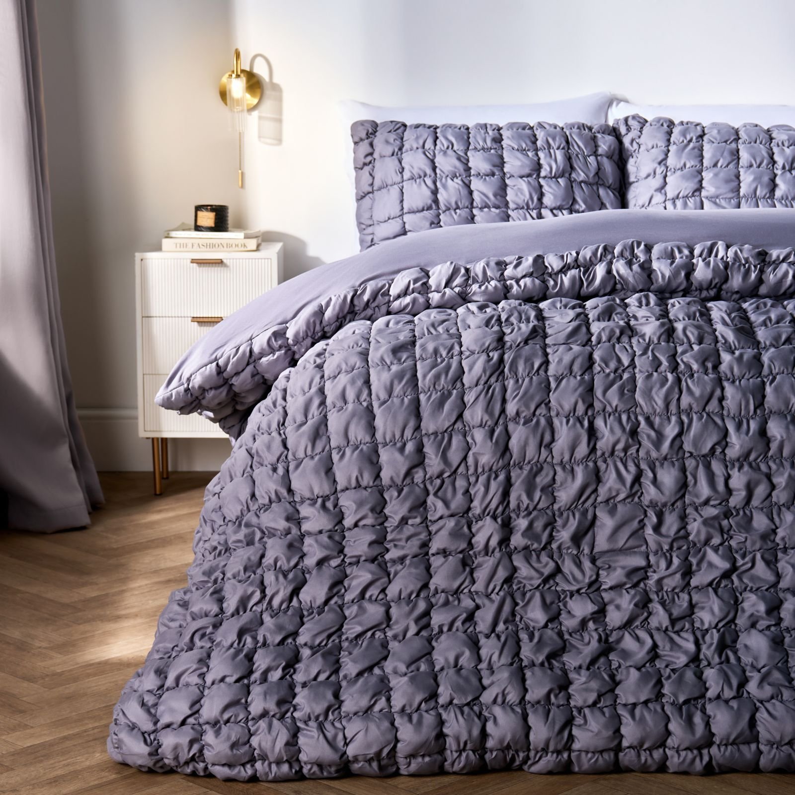 OHS Filled Seersucker Duvet Cover Set Grey - King