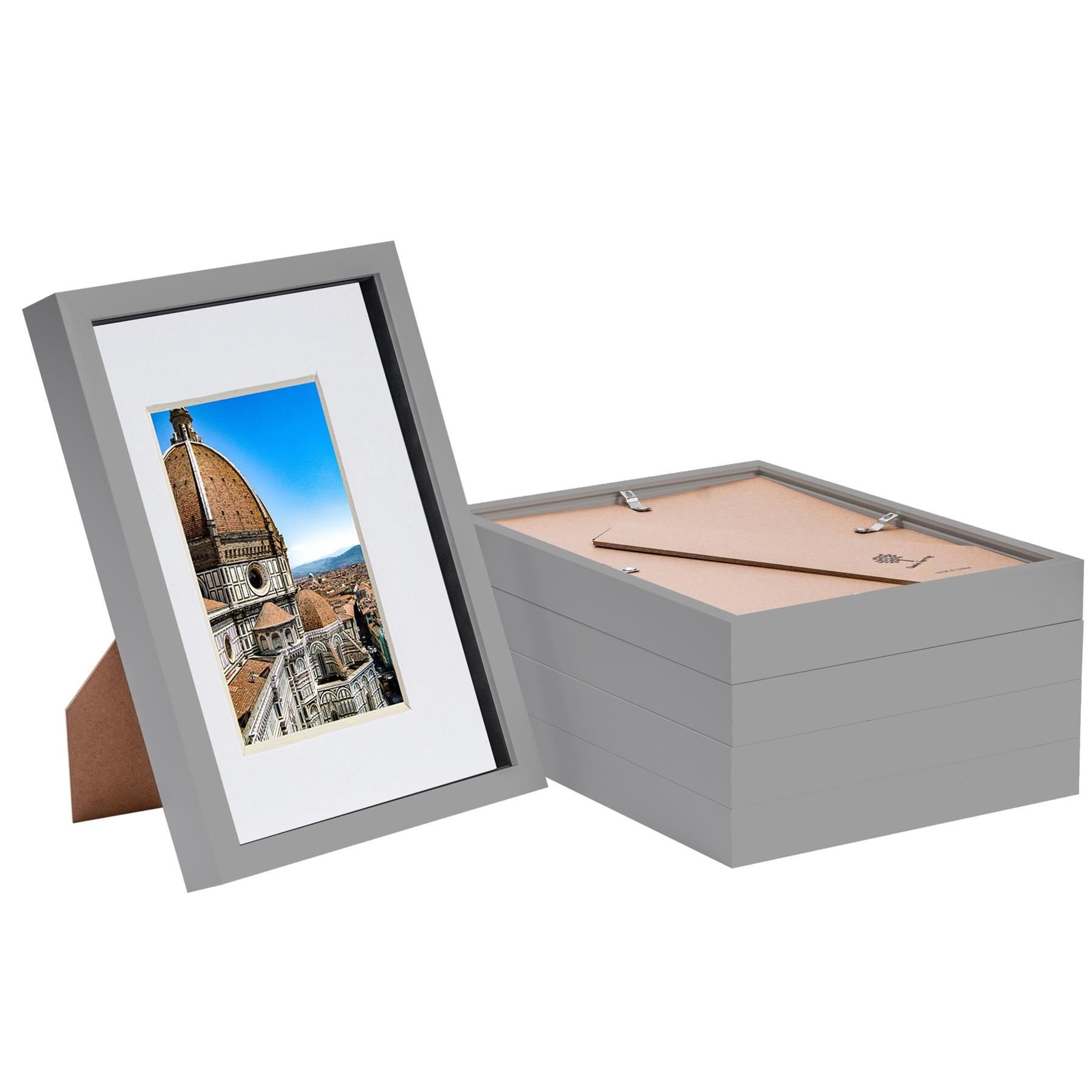 Nicola Spring 3D Box Photo Frames - 8x12" with Mount - Grey - Set of 5