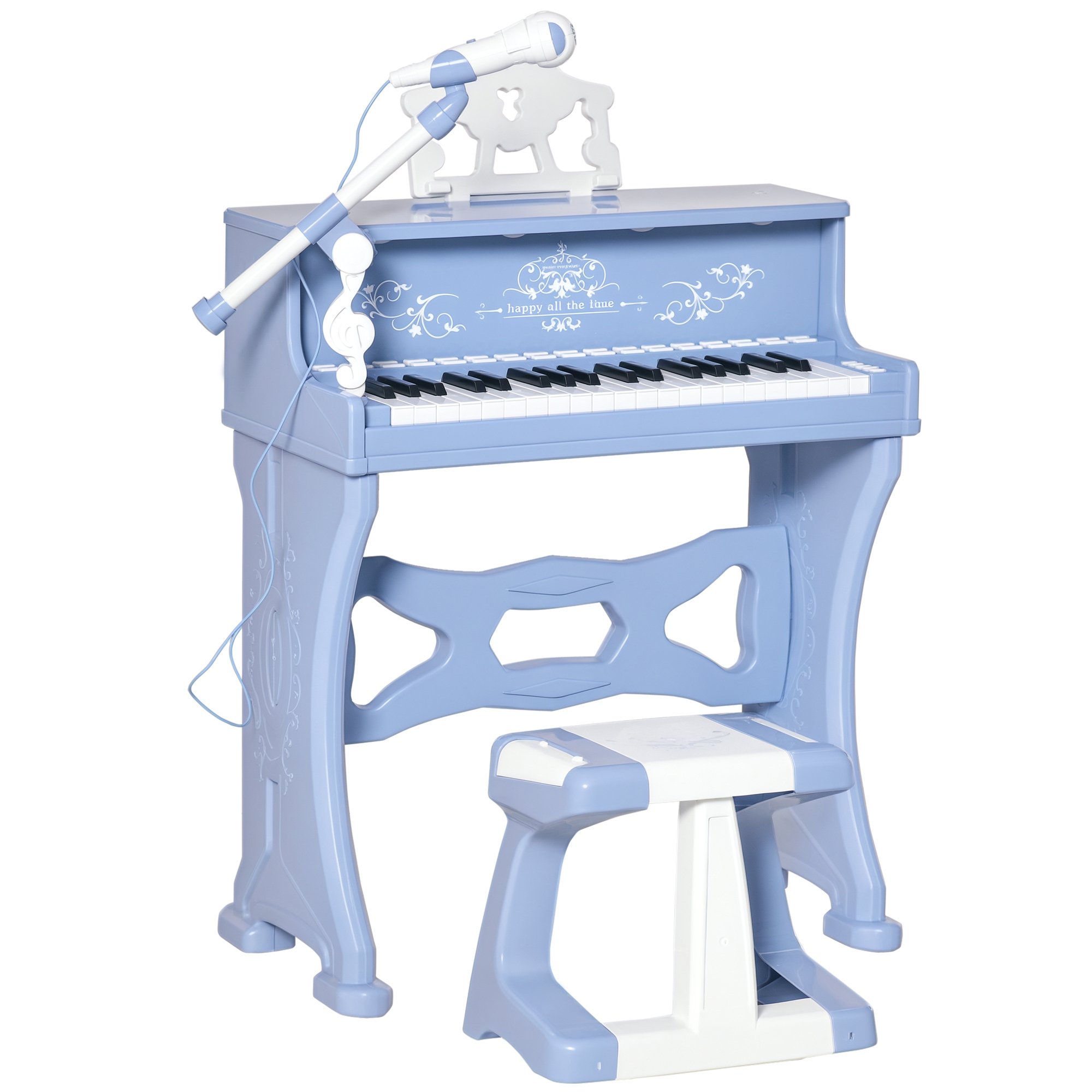 HOMCOM 37 Keys Stool Microphone Music Stand Kids Keyboard - Blue