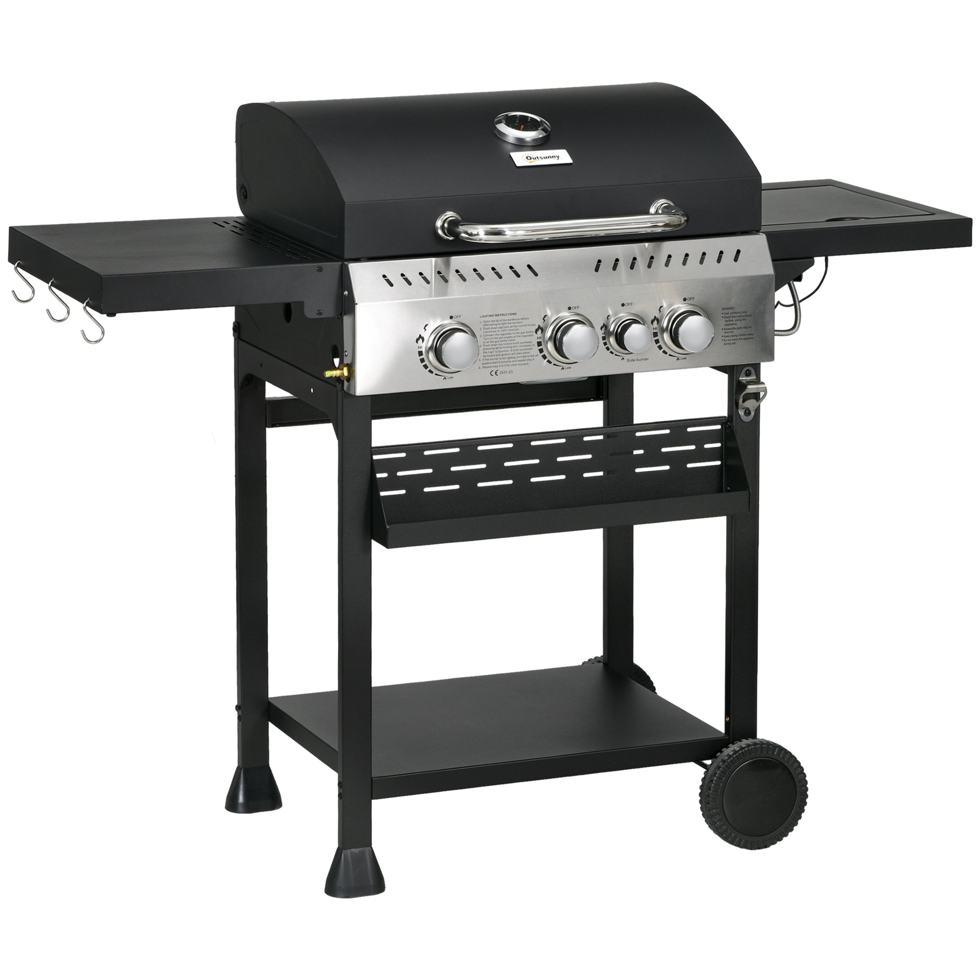 Outsunny Wheeled Propane Gas Barbecue - Black