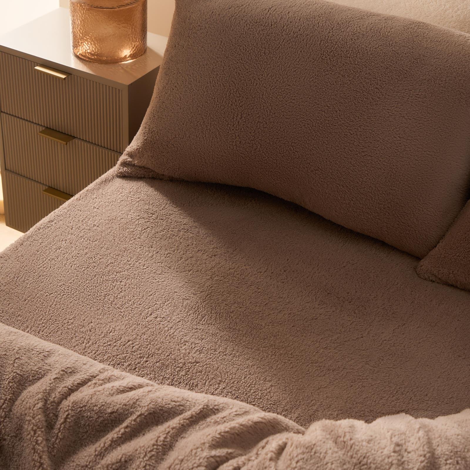 OHS Teddy Fleece Thermal Fitted Bed Sheet Natural - Double