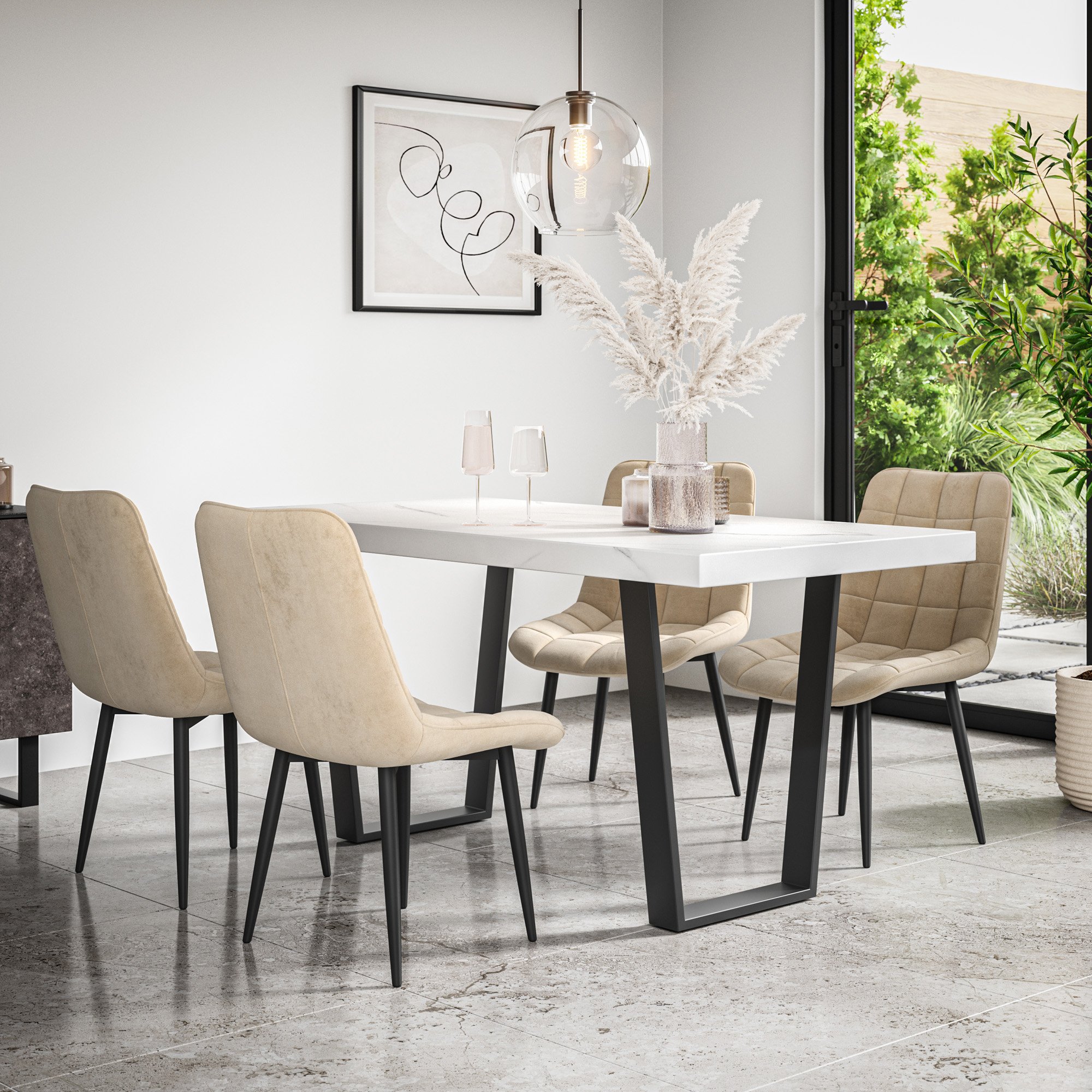 Furniture Online Aria Nova Marble Effect Dining Table & 4 Beige Chairs