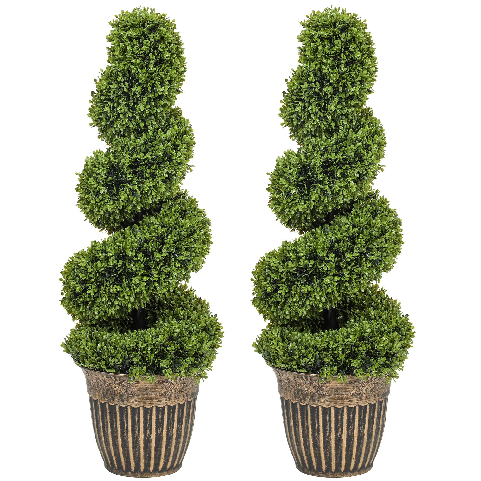 HOMCOM Set of 2 3FT Artificial Topiary Spiral Boxwood Trees- Light Green